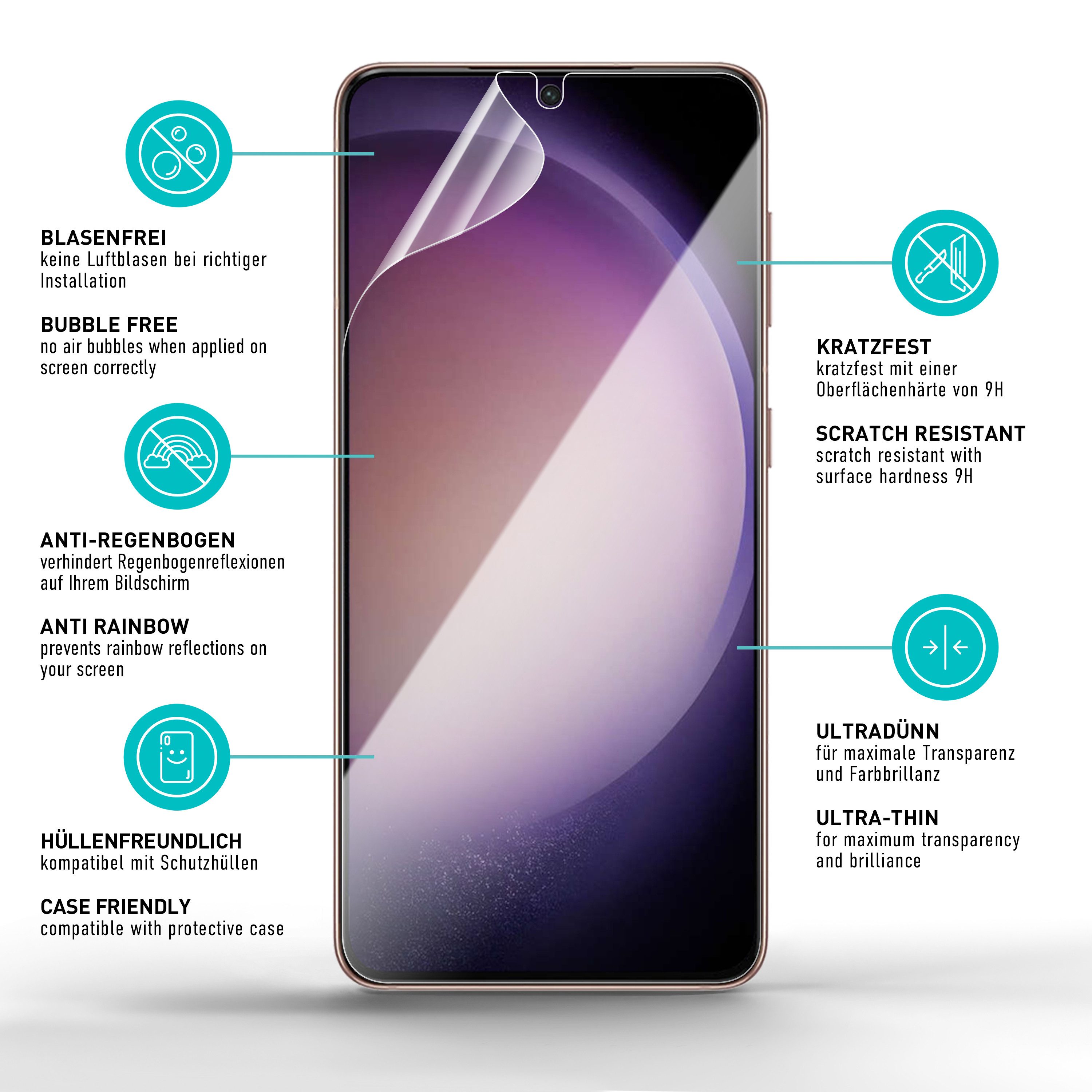 smartect Displayschutzfolie TPU Schutzfolie Klar für Samsung Galaxy S23, Set, 2 Stück, (Display + Kamera) Panzerfolie Displayfolie