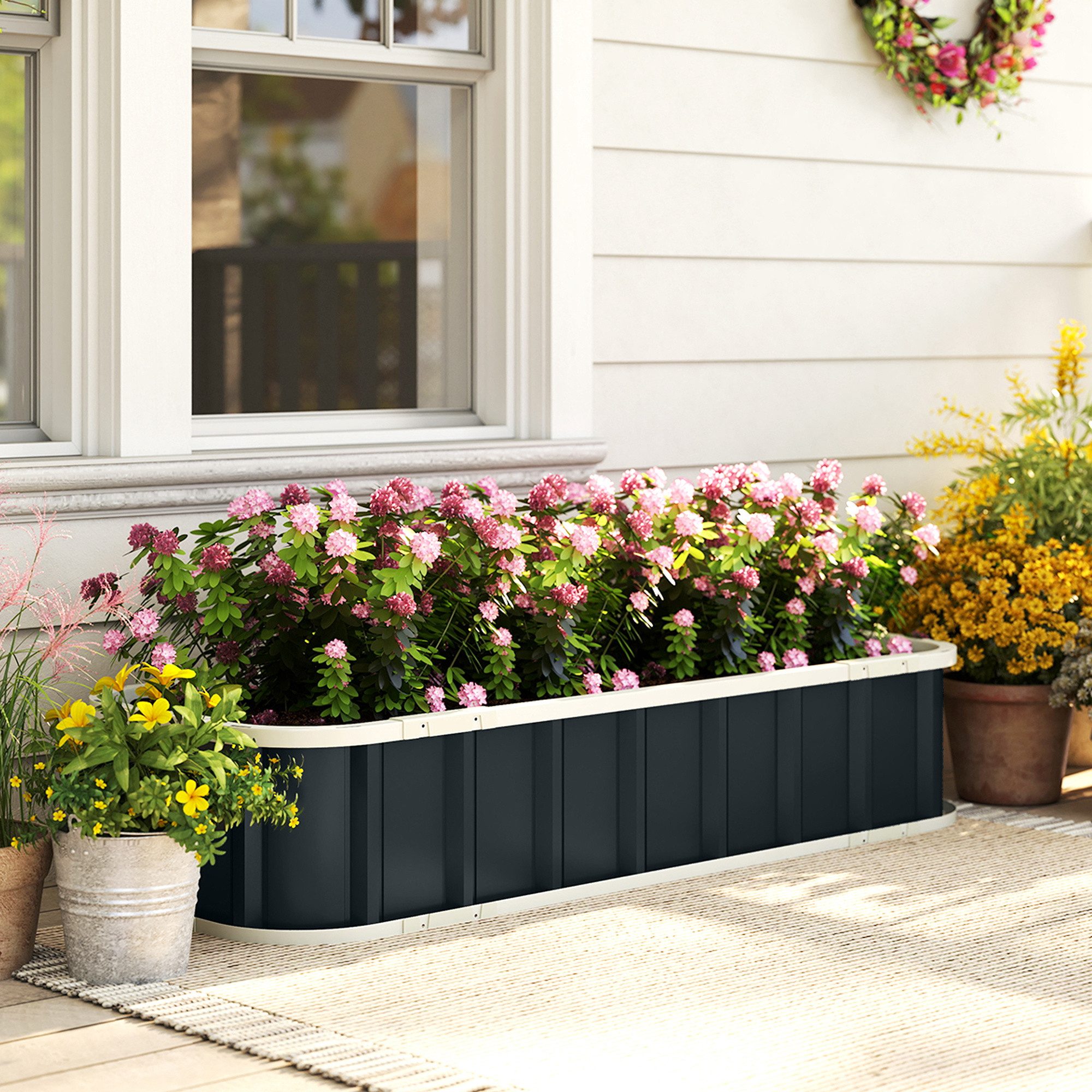Outsunny Hochbeet Stahl Frühbeet mit Klickverschlüssen Gefaltete Kante (Gartenbeet, 1 St., Pflanzbeet), 136 x 52 x 31 cm für Garten Balkon, Blumen, Pflanzen