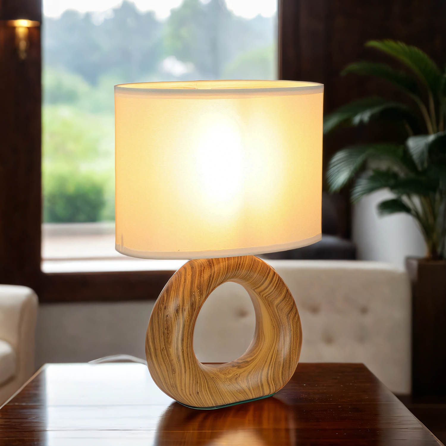 Licht-Erlebnisse Nachttischlampe ANDRE, ohne Leuchtmittel, Braun Beige Stof günstig online kaufen