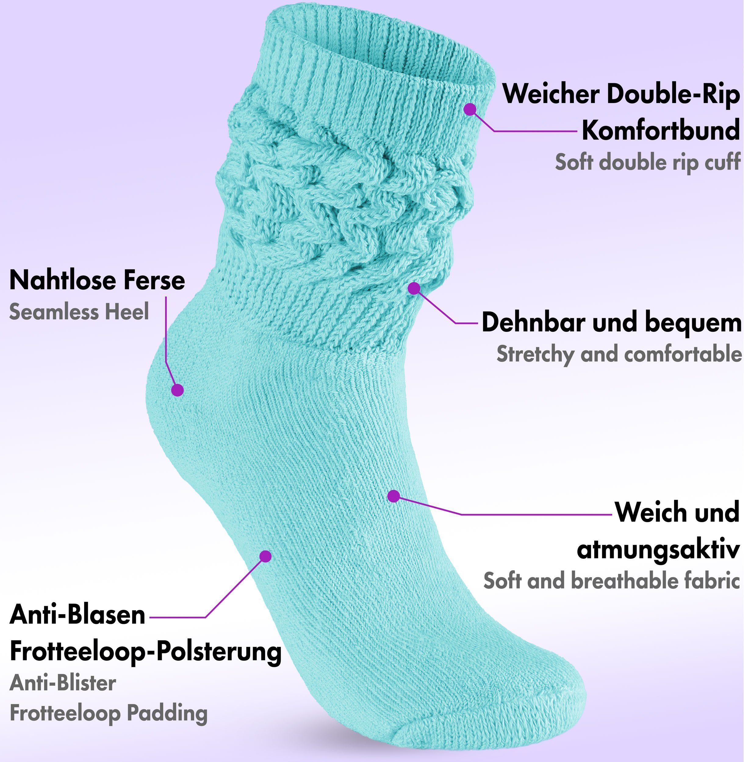 BRUBAKER Schoppersocken 3er Set Slouch Socken - Damen Baumwollsocken für Sport und Freizeit (3-Paar) Lässige Retro-Socken für Frauen - Scrunch Knit Damensocken – Bild 4 von 5