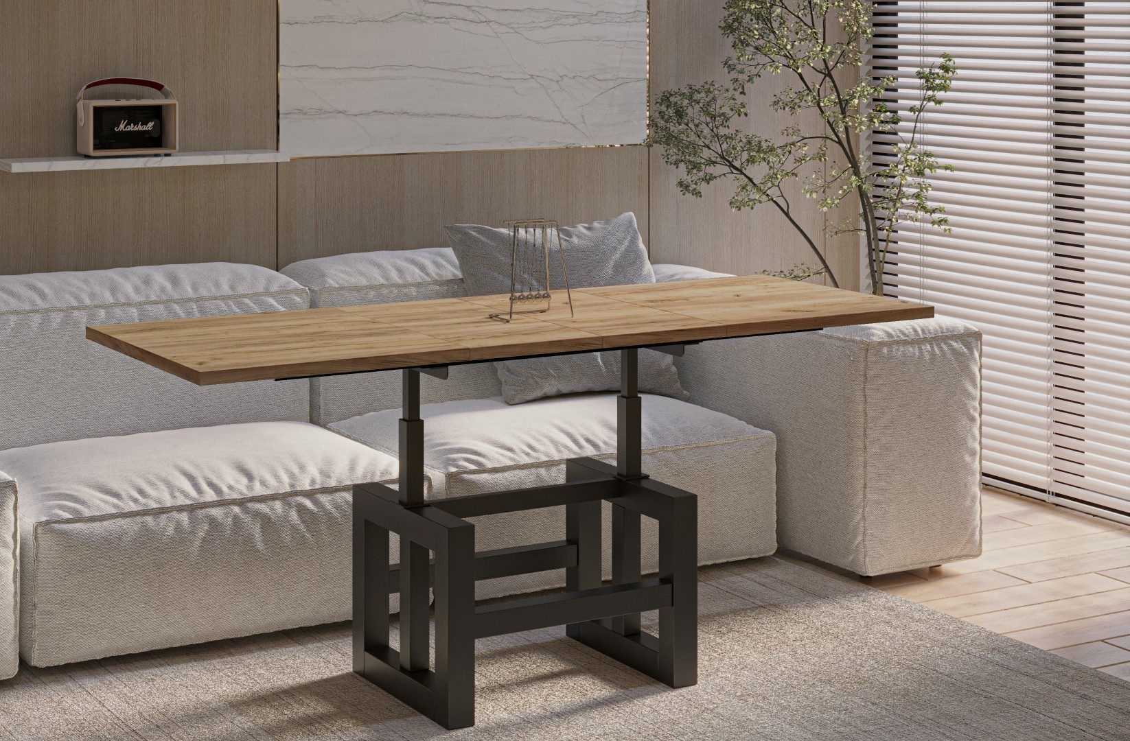 Endo-Moebel Couchtisch Couchtisch Lili - ausziehbar 110-170cm und höhenverstellbar Doppellift, Metall, Couch- & Esstisch, Funktionstisch, modern Design, umwandelbar