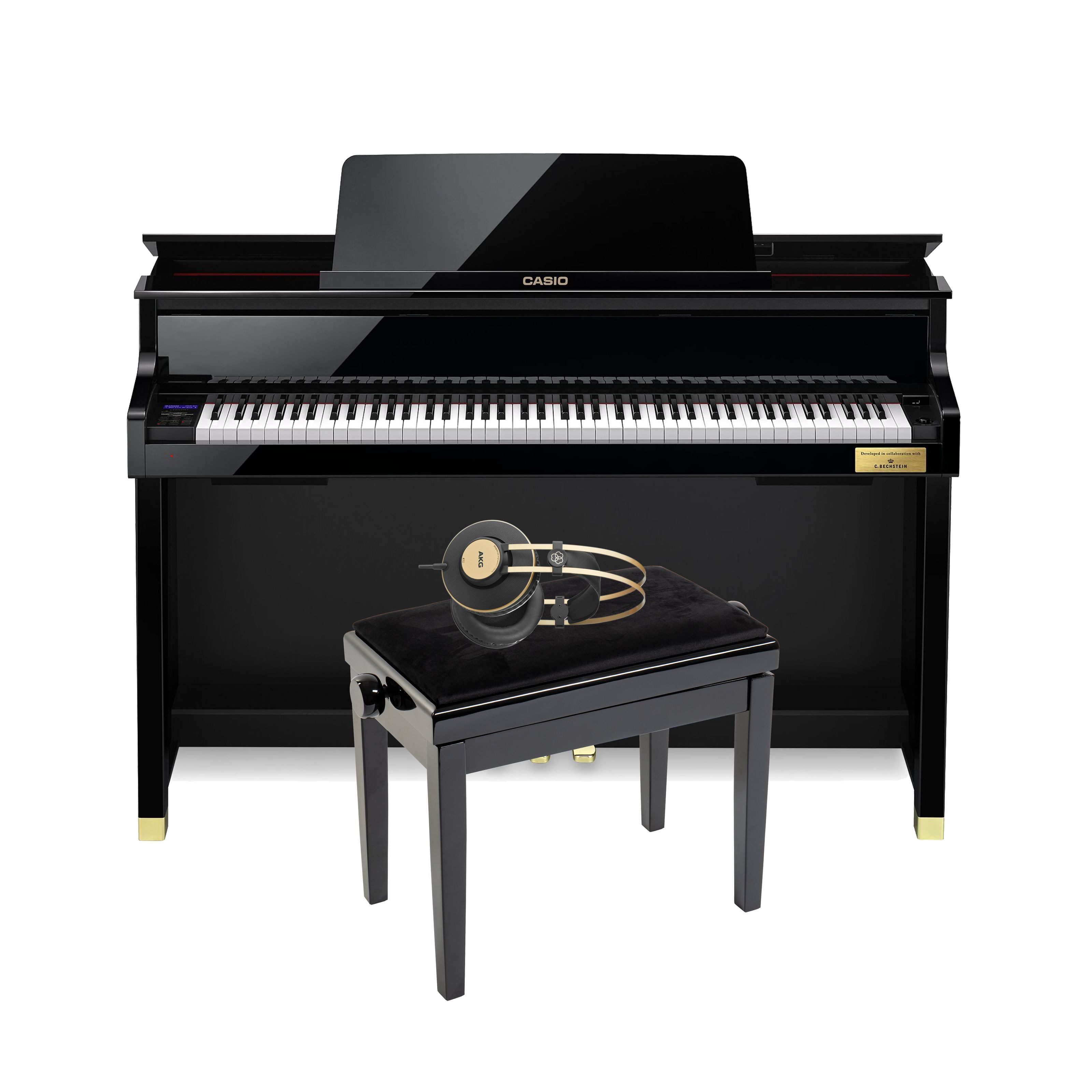 CASIO Digitalpiano (GP-510 Digitalpiano Set Schwarz Einsteiger Dynamisch 16-22000Hz 32 Ohm mit Studiokopfhörer Klavierbank 35mm Adapter 635mm Klinkenadapter, Digitalpianos, Digitalpiano-Sets), GP-510 Complete- Set - E-Piano Set