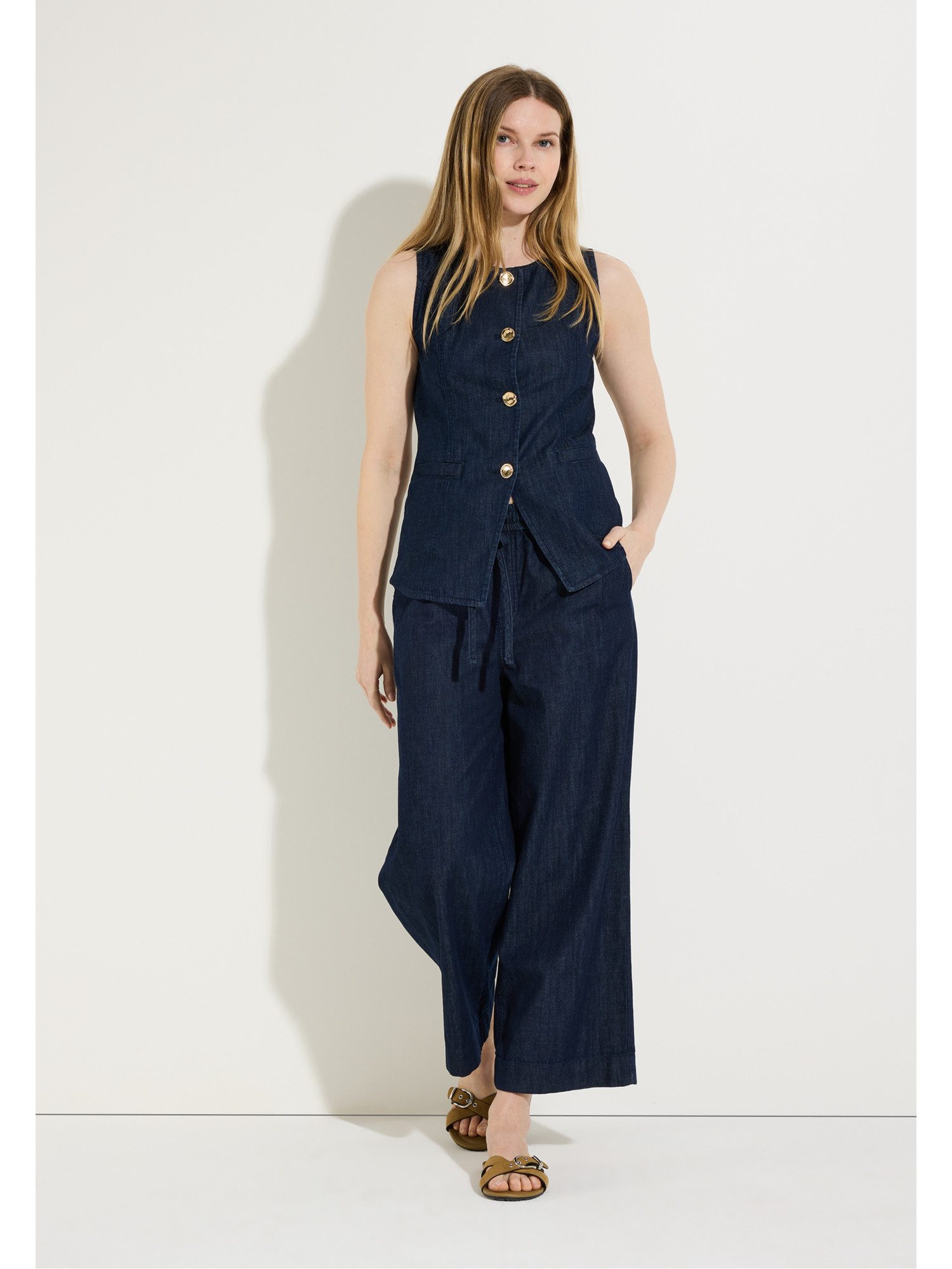 MORE&MORE Strickweste schmale, dark denim Jeansweste