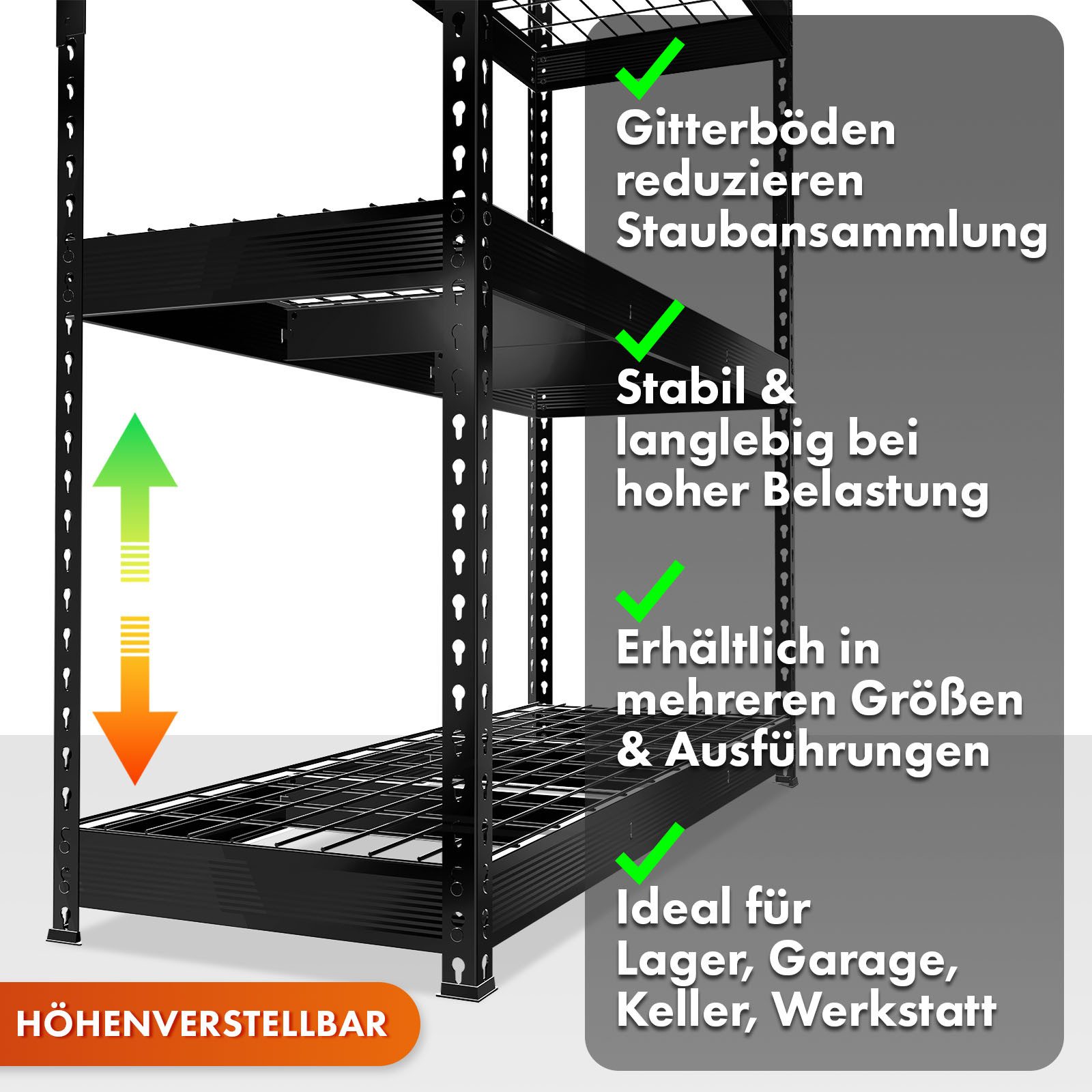 Floordirekt Schwerlastregal Yukon Rivet aus Stahl, belastbar bis zu 1400 kg, Werkzeuglose Montage, Verschiedene Größen & Farben 1-tlg., Witterungsbeständig, In- – Bild 5 von 5