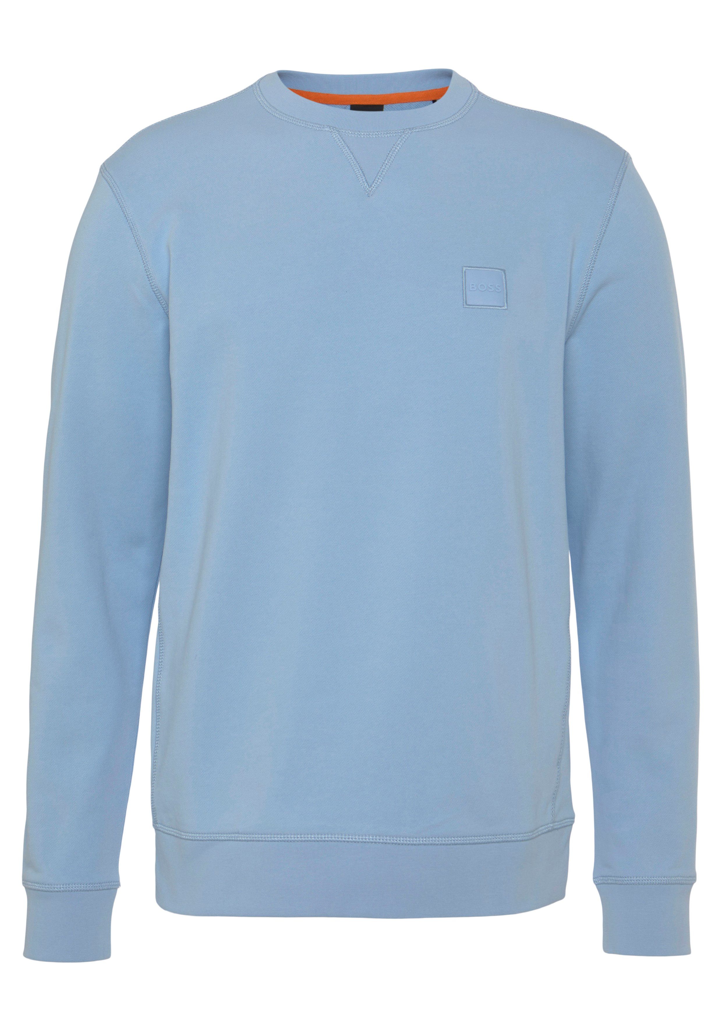 BOSS ORANGE Sweater Westart (1-tlg) mit sportlich wirkenden Overlocknähten open blue