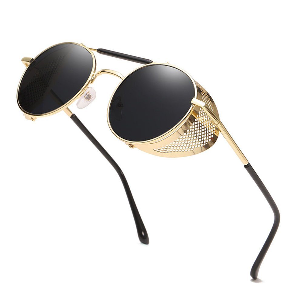 Housruse Sonnenbrille UV400 Schutz Steampunk Sonnenbrille unisex Runde Retro  Sonnenbrille
