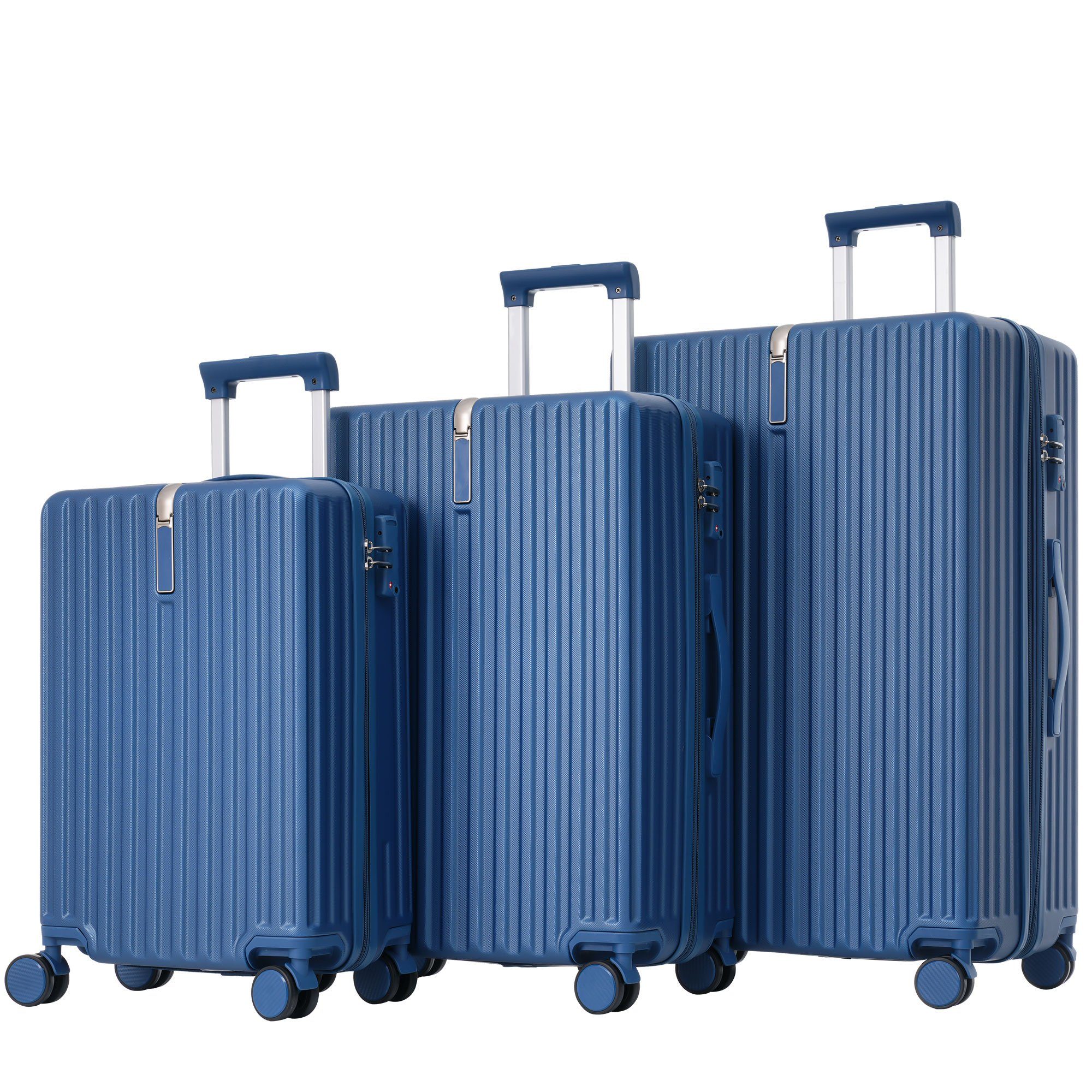 Ulife Trolleyset Kofferset Handgepäck Reisekoffer ABS-Material, TSA Zollschloss, 4 Rollen, (3 tlg) Blau | Trolley-Sets