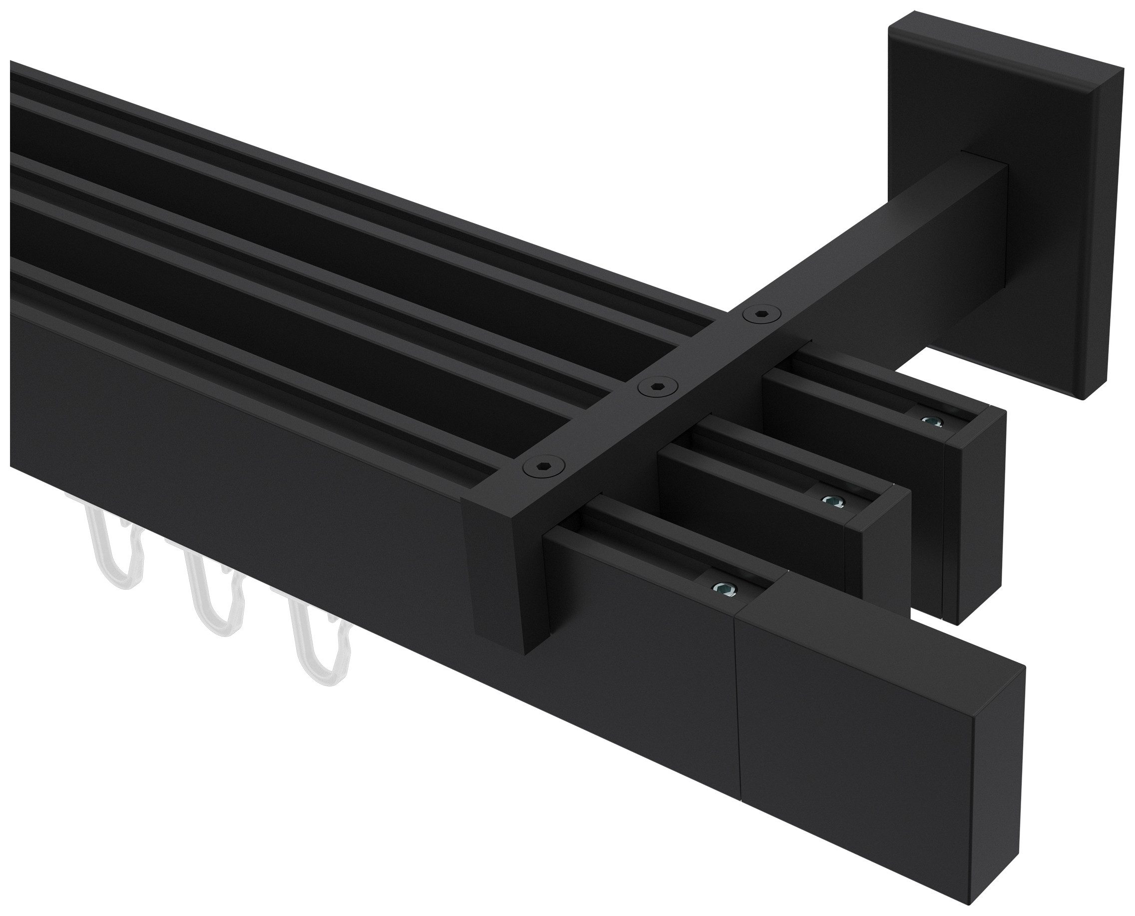 INTERDECO Innenlaufschiene Smartline Lox, 3-läufig, Fixmaß, kürzbar, Wandmontage, Aluminium, Schwarz, 14x35