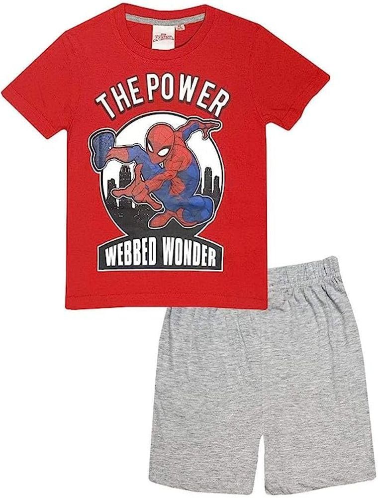 Schlafanzug Spiderman für kurzer 128 Shorty Pyjama Rot Jungen 116 110 Pyjama 104 Spider-Man