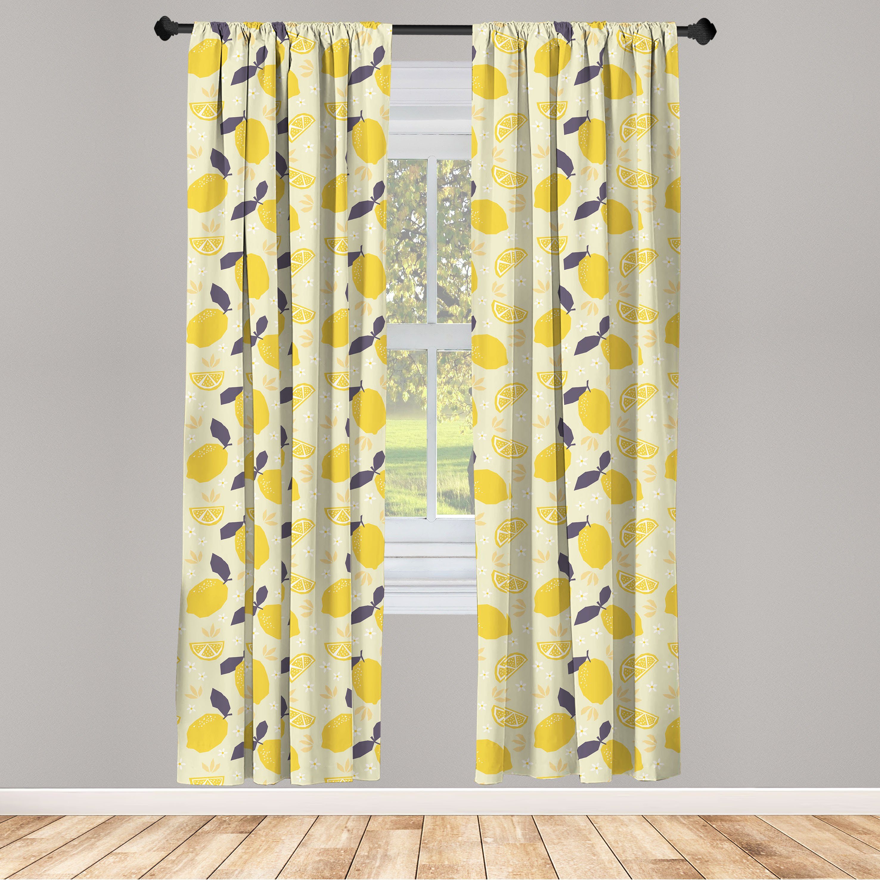 Gardine Vorhang für Wohnzimmer Schlafzimmer Dekor, Abakuhaus, Microfaser, Frucht-Kunst Zitronen und Blüten