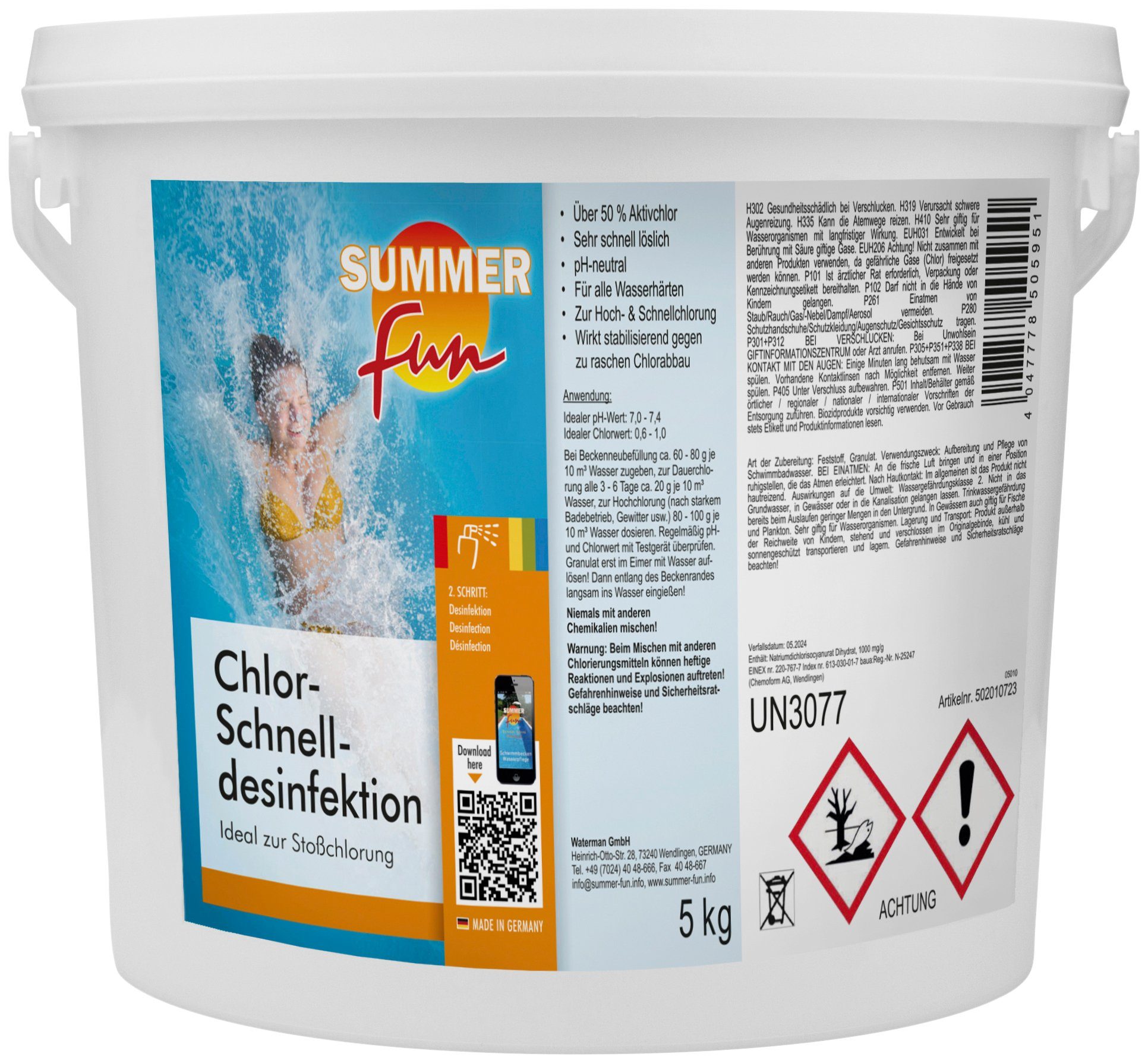 SUMMER FUN Chlorgranulat Chlor-Schnelldesinfektion, 5 kg Granulat