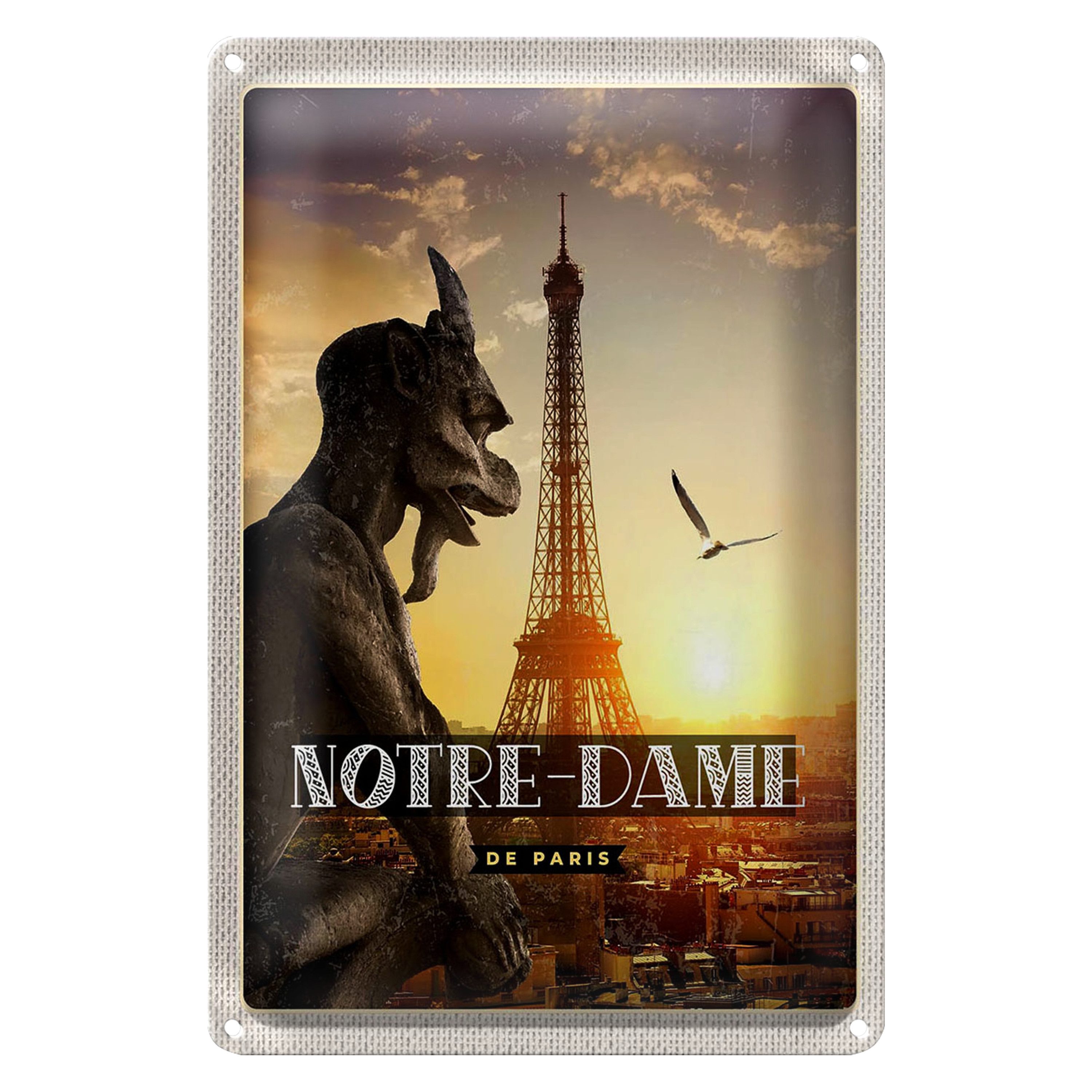 Roomando Metallschild Reise 12x18cm Notre-Dame de Paris Chimère Turm