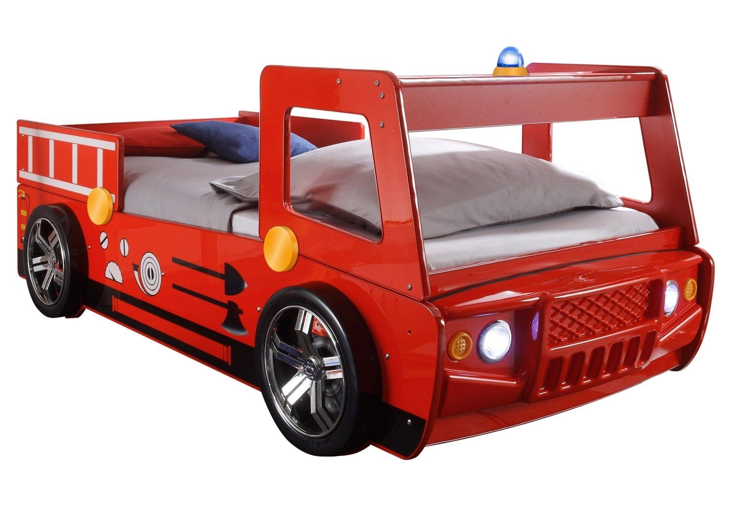 Begabino Kinderbett SPARK, B 108 x L 225 cm, Rot, Feuerwehrauto mit Blaulicht, inkl. LED-Beleuchtung