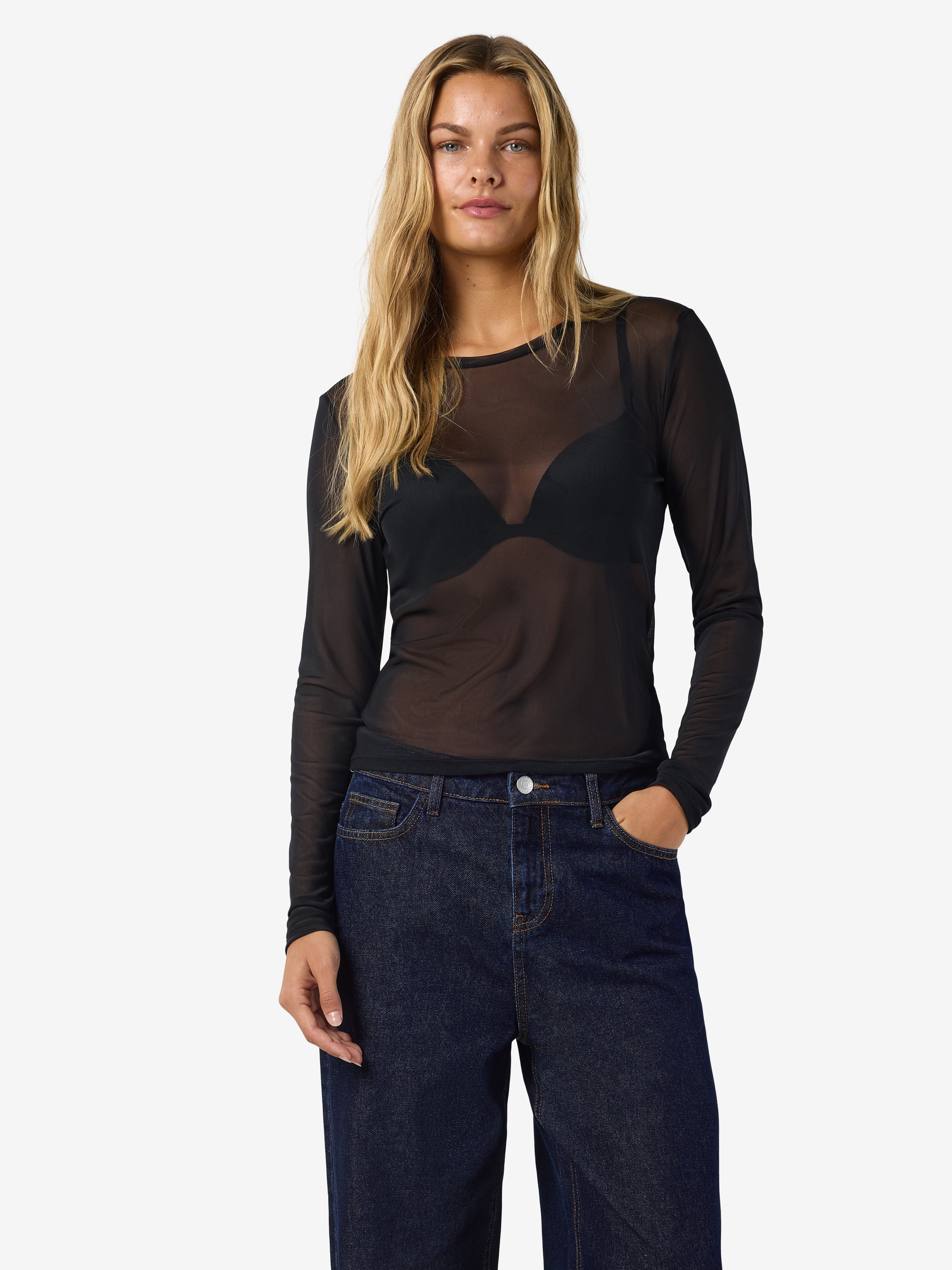 Noisy may Netzshirt NMJUDITH L/S MESH TOP BG NOOS transparent
