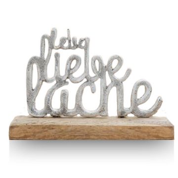 Bada Bing Deko-Schriftzug Metall Schriftzug Holzfuß - lebe Liebe Lache - auf Mangoholzsockel (Dekoschriftzug), Holzsockel aus Mangoholz