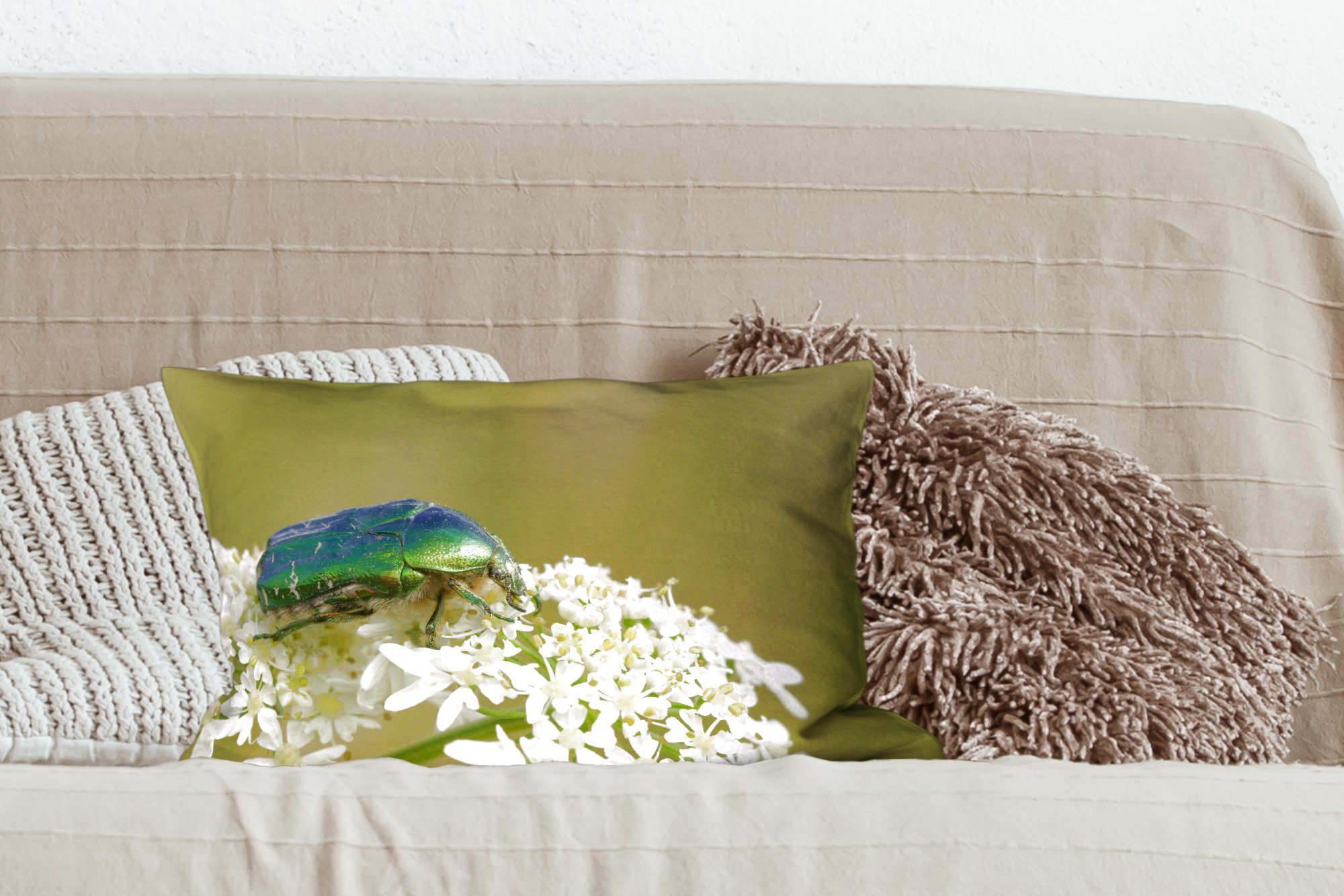 Käfer Schlafzimmer - - Füllung, Dekokissen Dekoration, Blume MuchoWow Wohzimmer Dekokissen mit Grün, Zierkissen,