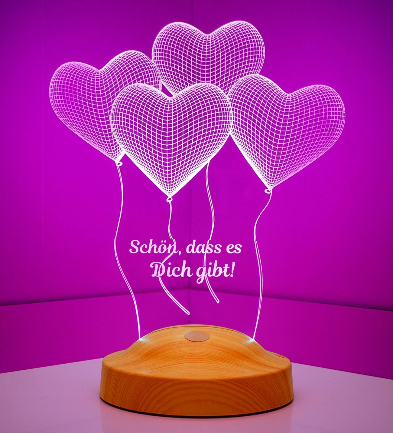 Geschenkelampe LED Nachttischlampe Vier Herzen 3D mehrfarbige Nachtlicht  für Best Friend, Leuchte 7 Farben fest integriert, Geschenk für Best  Friend, Beste Freundin, Besties