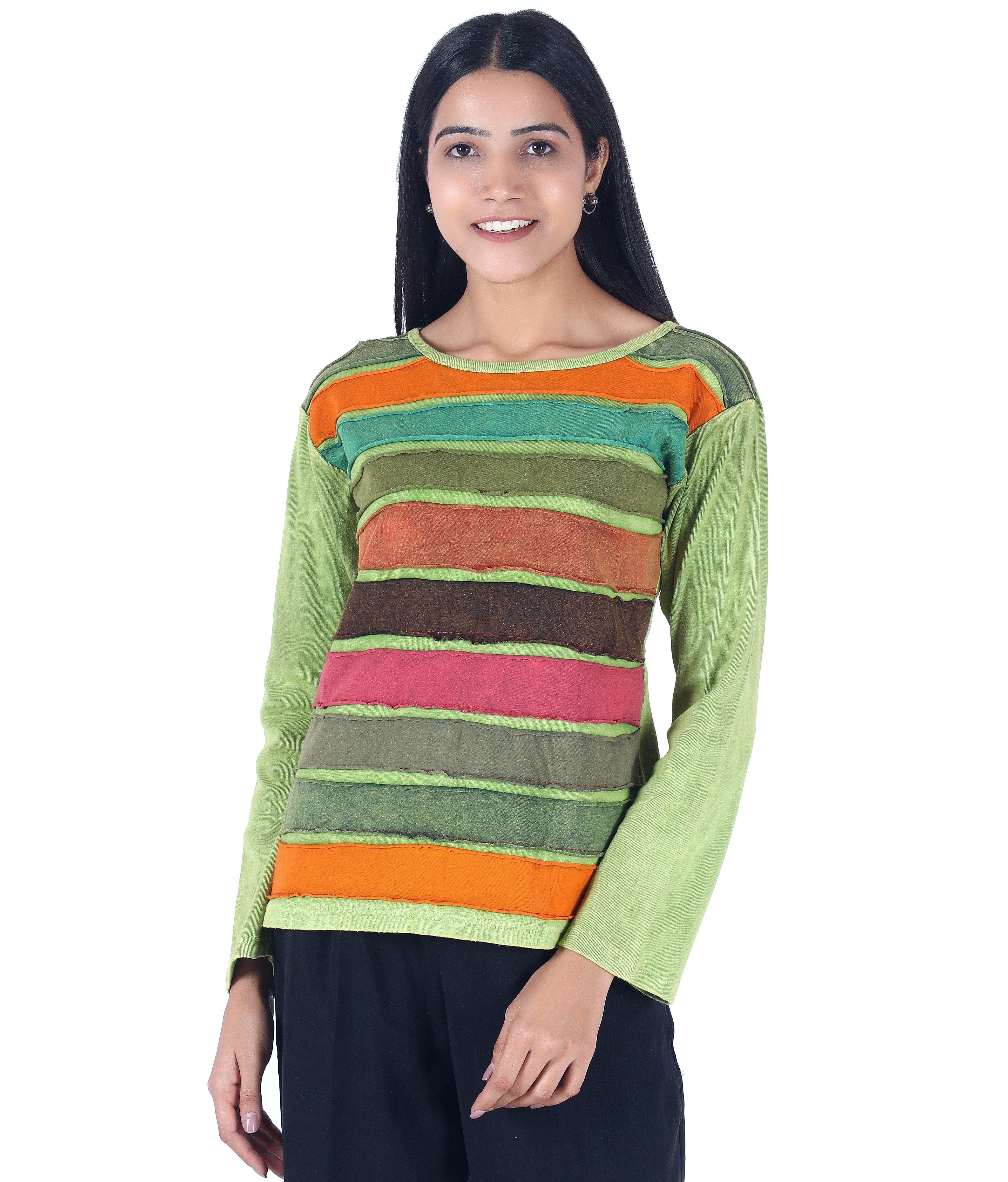 Guru-Shop Longsleeve Langarmshirt Regenbogen grün - Modell 5 alternative  Bekleidung | Shirts