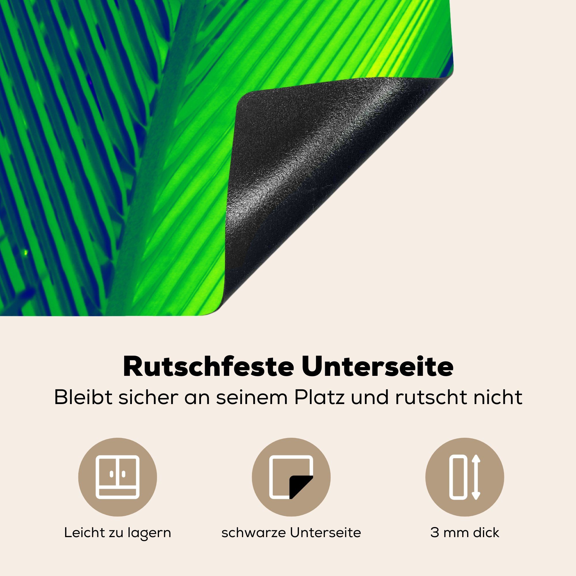 MuchoWow Herdblende-/Abdeckplatte Botanisches Farben, (1 die tlg), für Vinyl, Ceranfeldabdeckung in 81x52 Schutz verschiedenen Induktionskochfeld Palmenblatt cm, küche