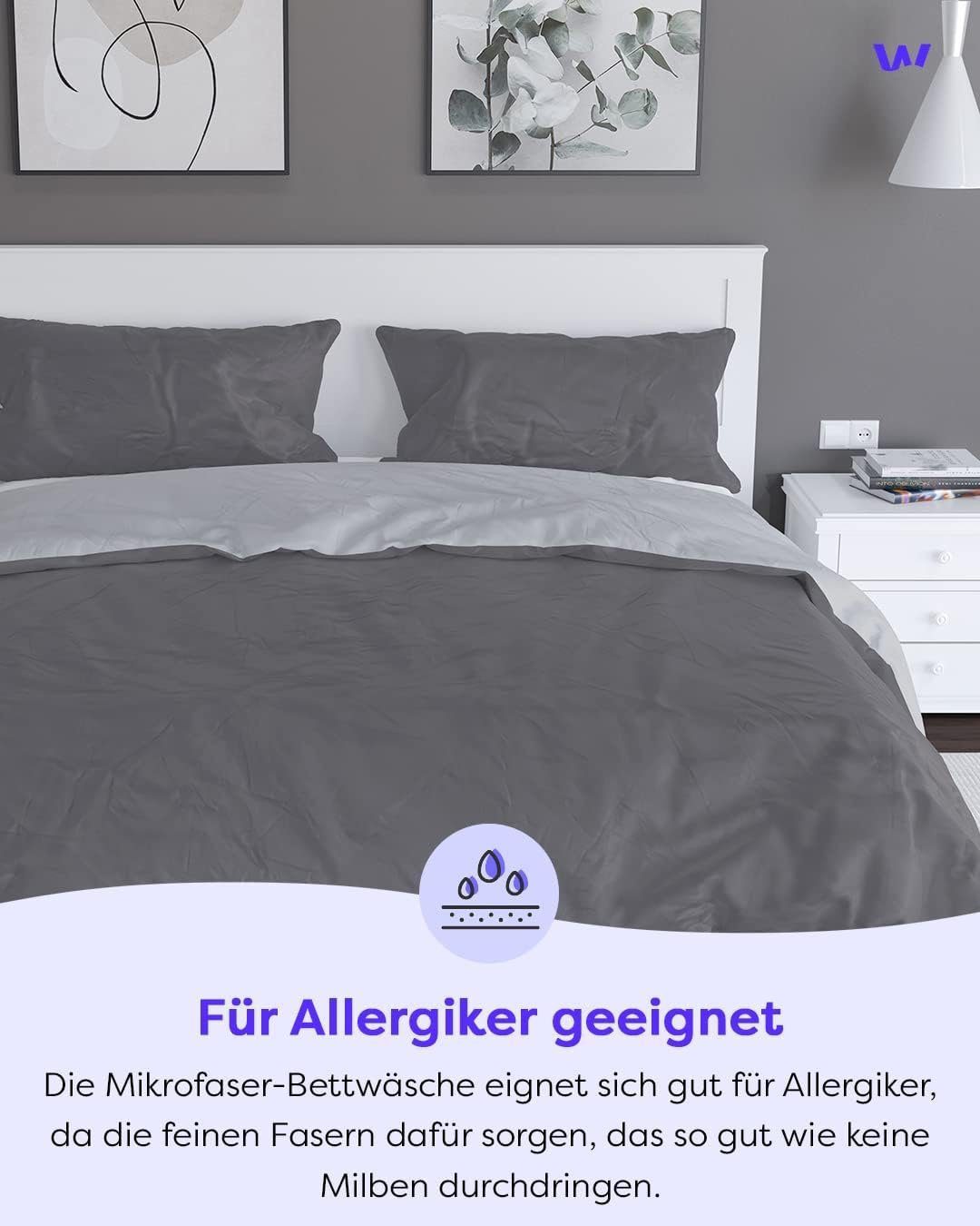 Wolkenfeld Bettwäsche Allergiker Bettwäsche, unfassbar weich, Microfaser, 2 teilig, 135x200 cm, 155x220 & Übergrößen I inkl. Kissenbezüge 80x80 I 2-farbig – Bild 3 von 5