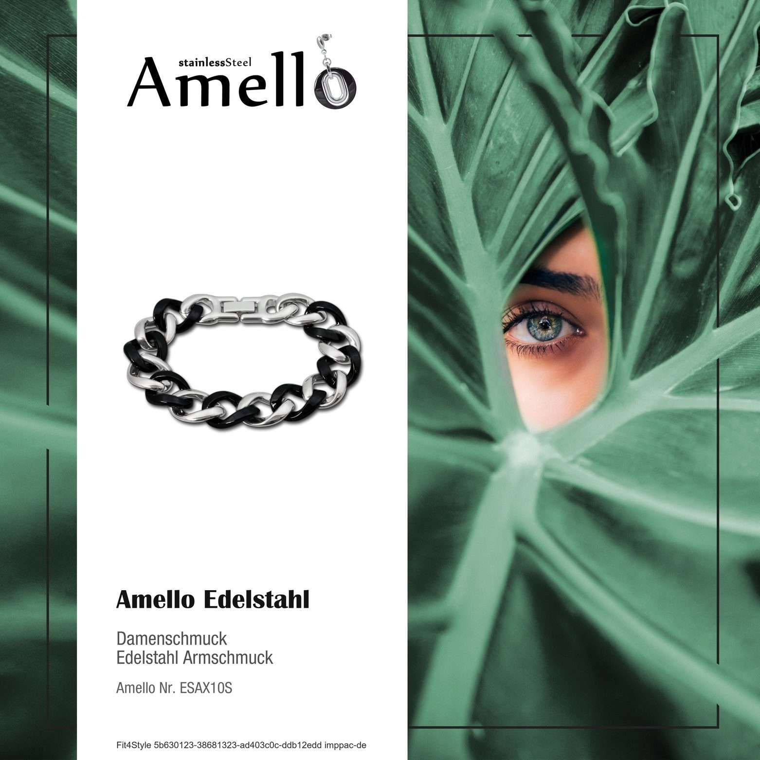 Amello Edelstahlarmband Amello Armbänder Steel) Damen (Stainless Armband Panzer Edelstahl silber für (Armband), schwarz