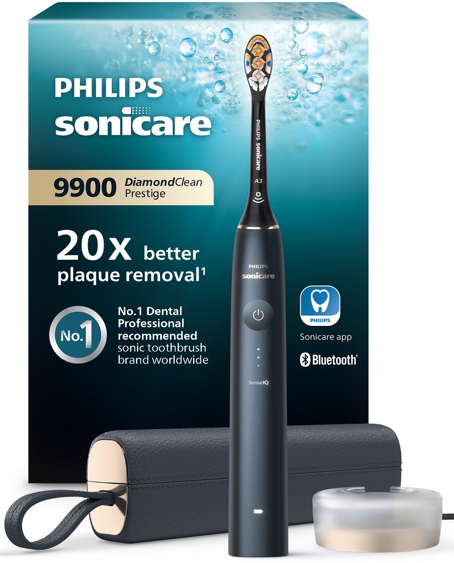 Philips Sonicare Elektrische Zahnbürste Diamond Clean Prestige HX9992, Aufsteckbürsten: 1 St., mit Schalltechnologie, SenseIQ-Technologie, KI gesteuerte Sonicare App