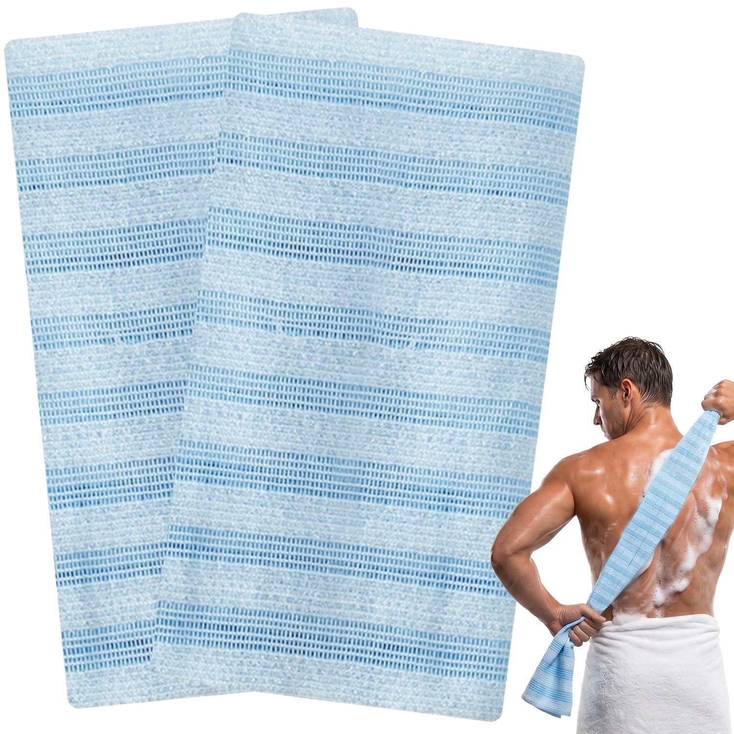 LuxusKollektion Körperpeeling 2er Set Peelinghandtuch, Extra Lang, Blaue Streifen, 2-tlg.
