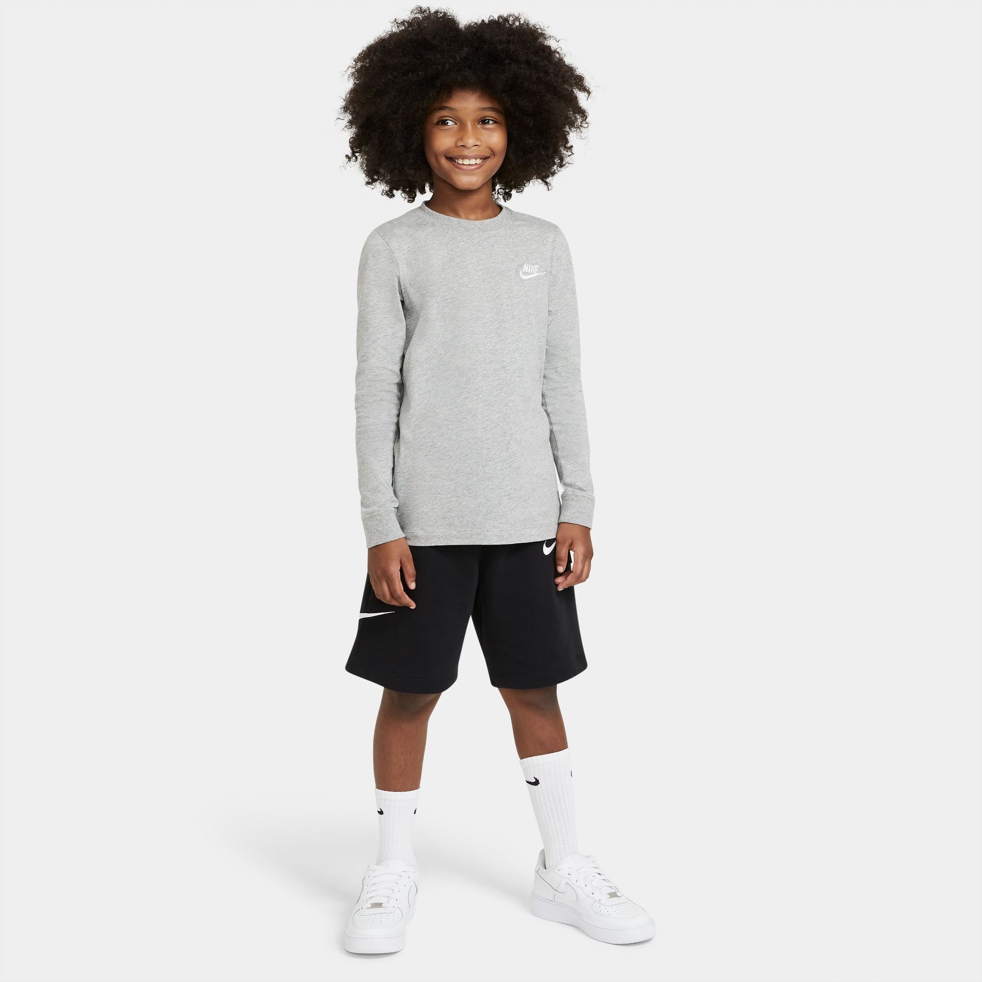 GREY KIDS' DK Sportswear T-SHIRT Langarmshirt BIG HEATHER/WHITE (BOYS) LONG-SLEEVE Nike