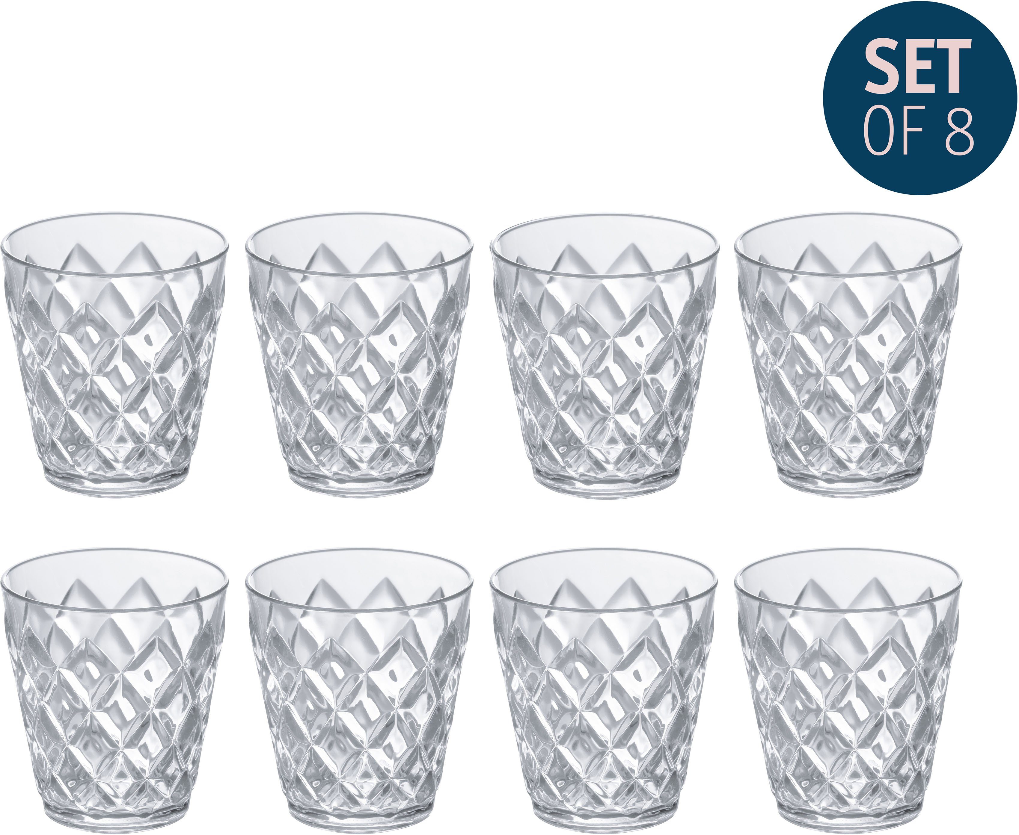 KOZIOL Gläser-Set CRYSTAL S, Kunststoff, recycelbar, made in Germany, CO2 neutrale Produktion, 8-teilig, 250 ml