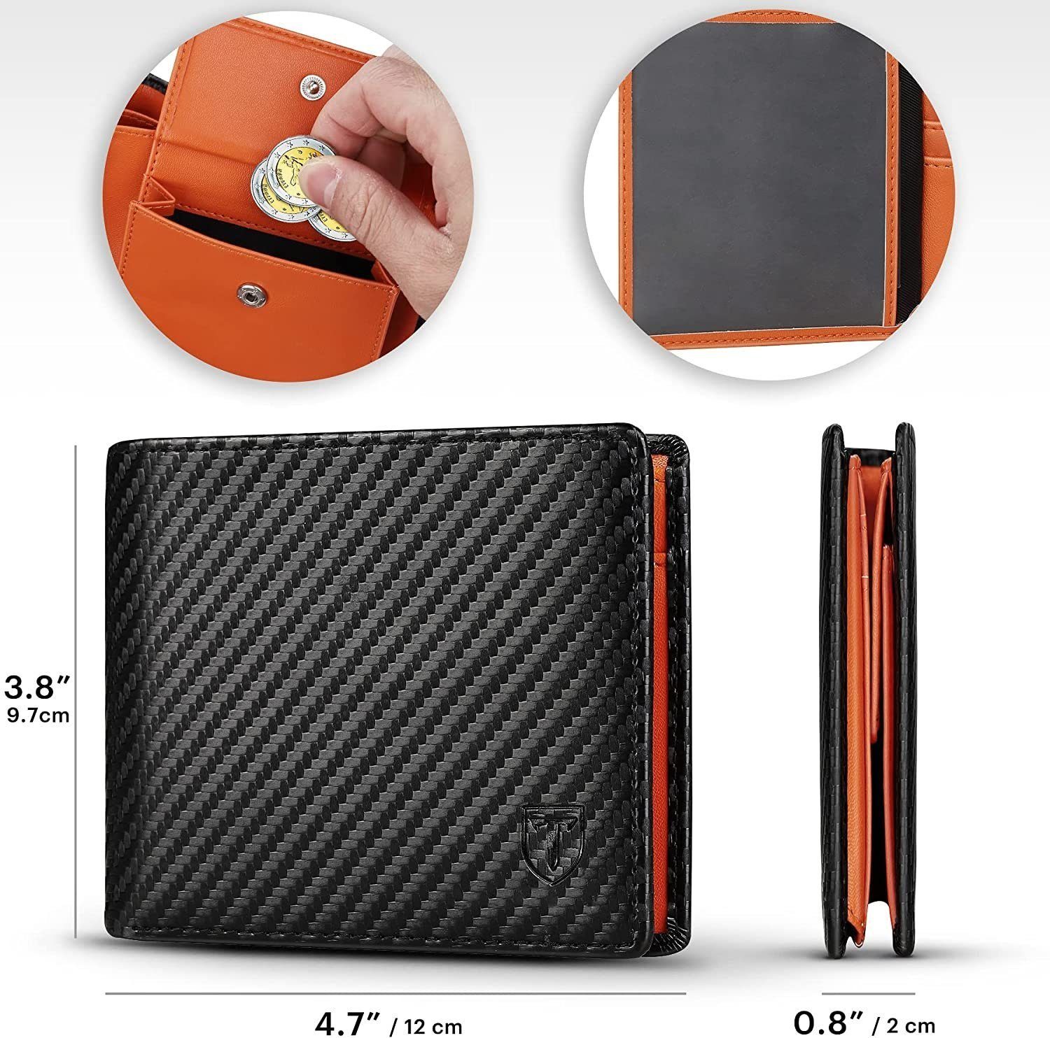 TEEHON Coin Fold RFID Schutz Brieftasche Leder Purse, Triple Herren Geldbörse Geldbeutel Brieftasche mit
