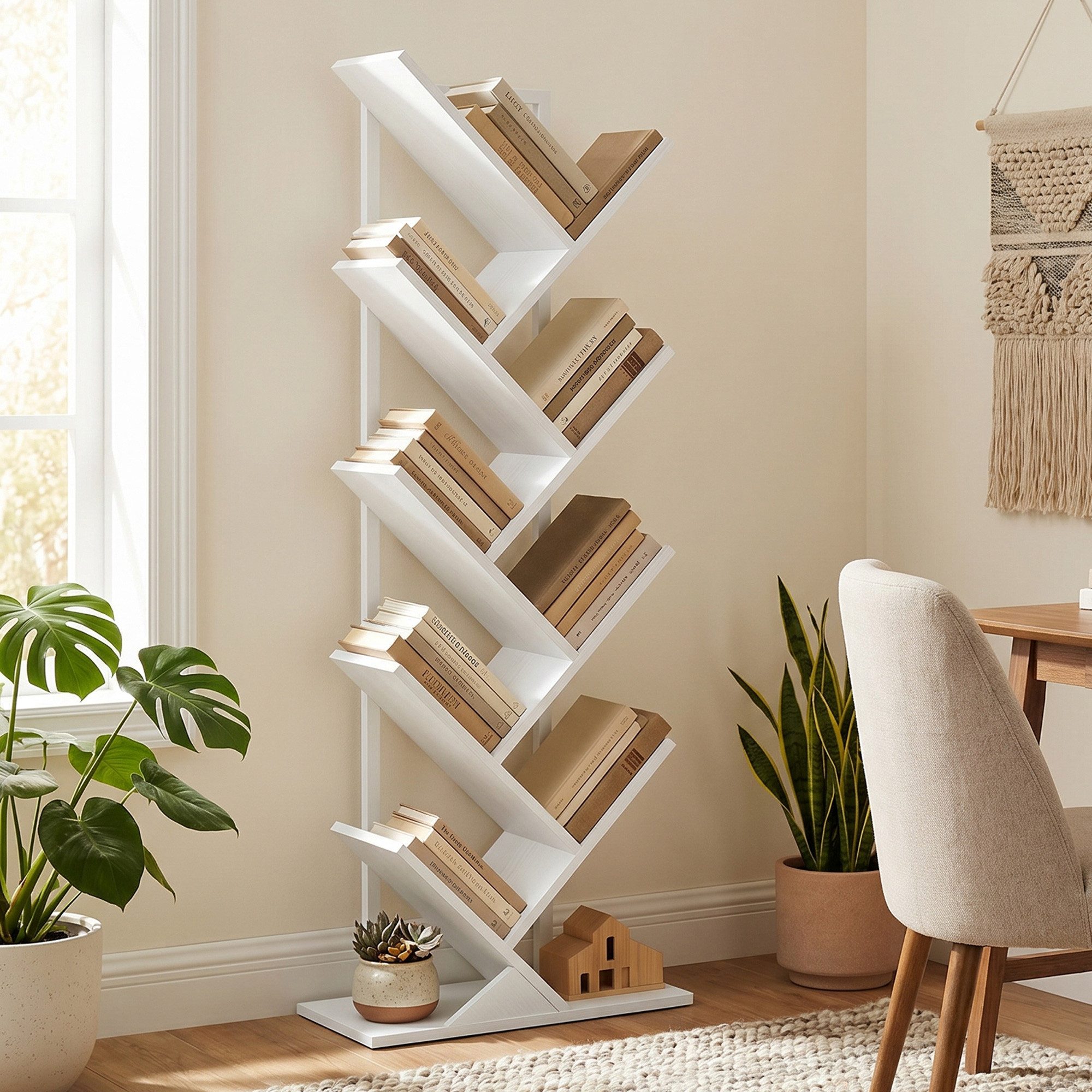 HOMCOM Bücherregal Baumform Aufbewahrungsregal, Raumteiler 1-tlg., Baumdesign, viel Stauraum, Kippschutz
