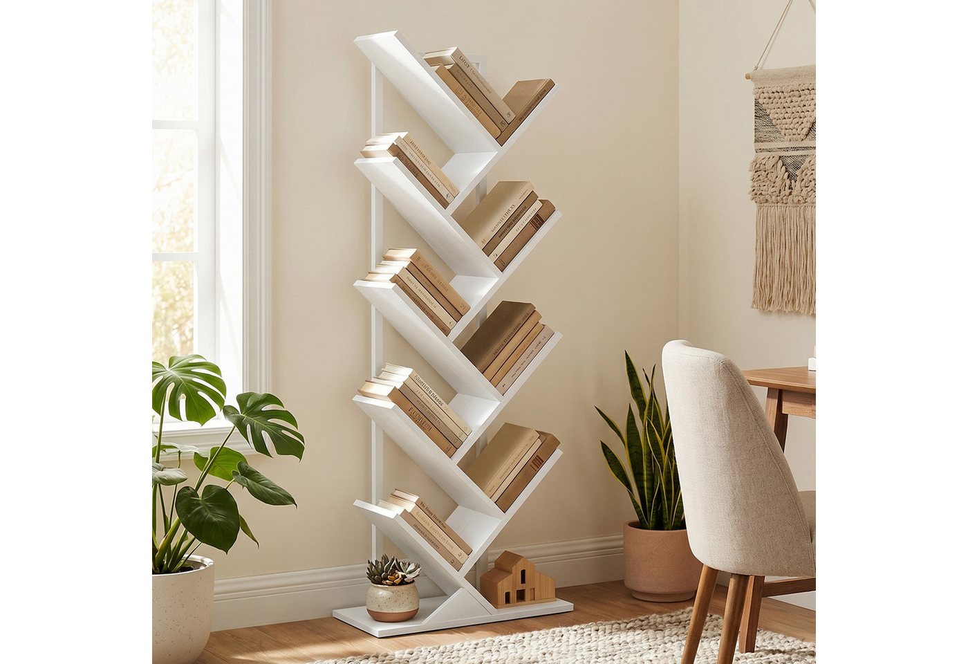 HOMCOM Bücherregal Baumform Aufbewahrungsregal, Raumteiler 1-tlg., Baumdesign, viel Stauraum, Kippschutz