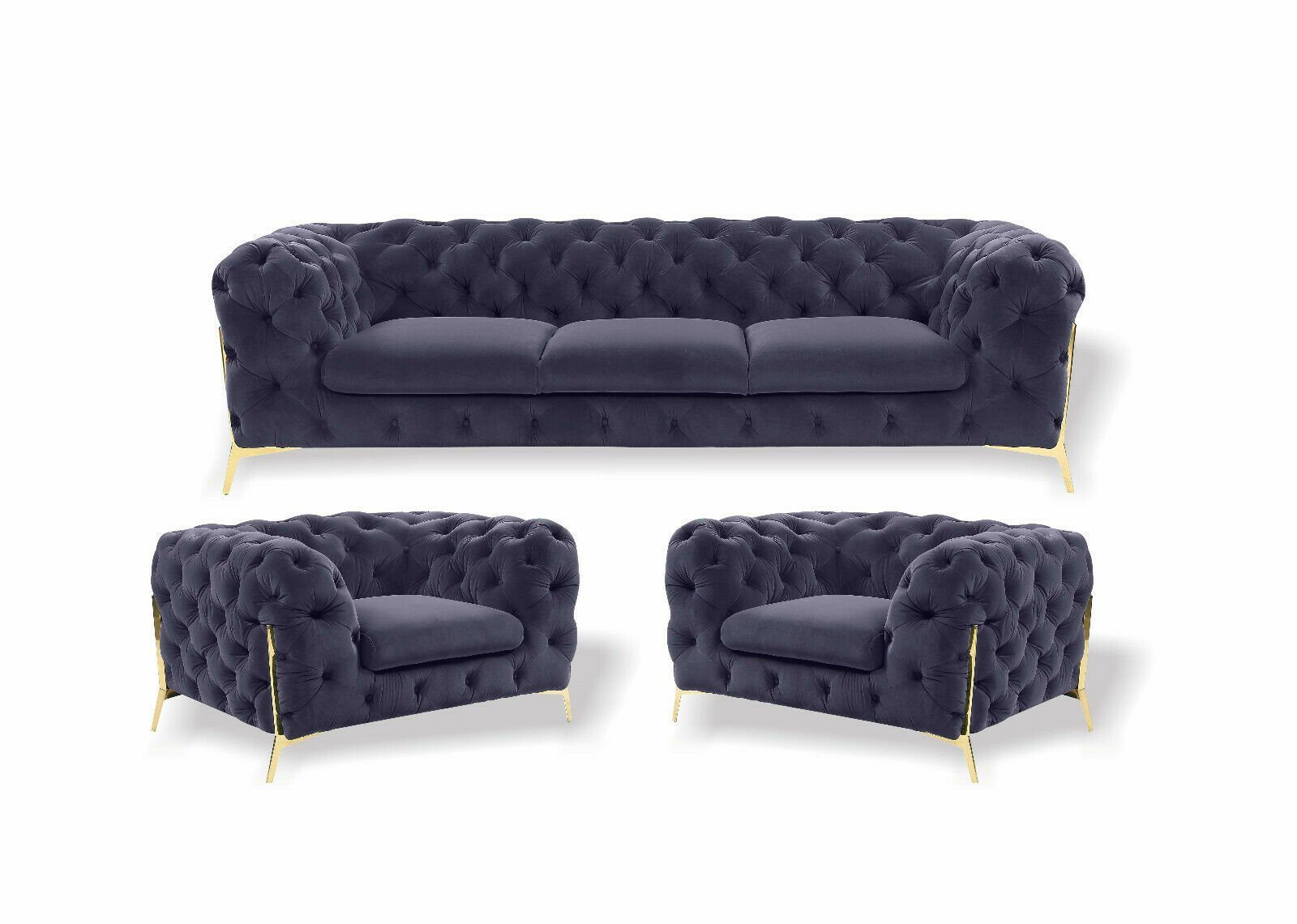 JVmoebel Sofa, Chesterfield luxus Sofa-Set 3+1+1 Dunkelviolett