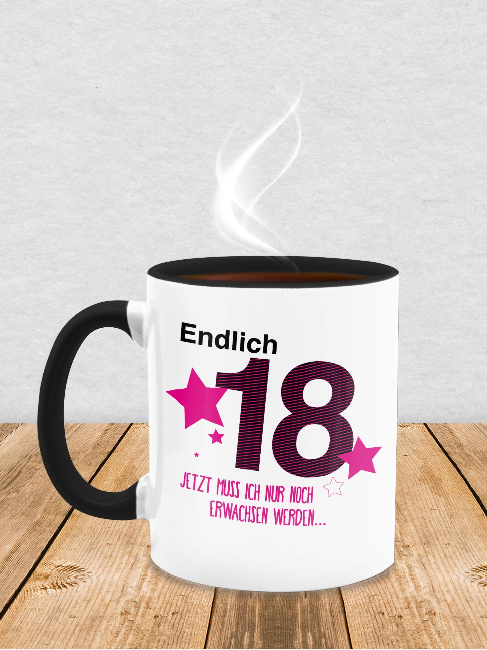 Achtzehn, Endlich Tasse Shirtracer Tasse Geburtstag 18. 2 Schwarz Keramik,