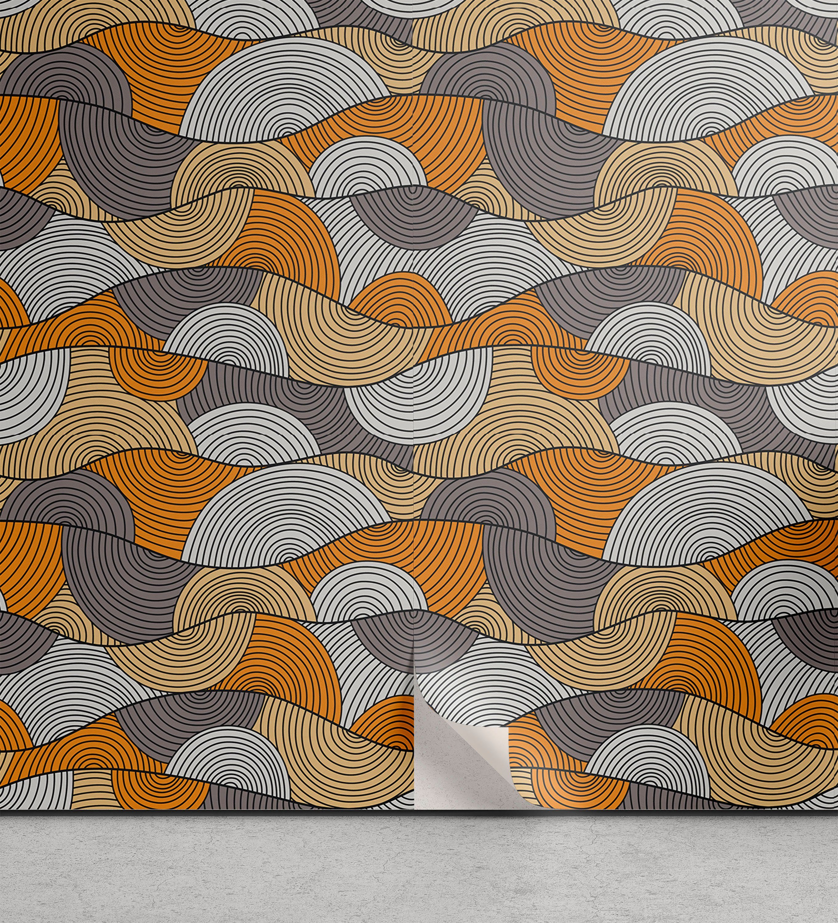 Abakuhaus Vinyltapete selbstklebendes Wohnzimmer Küchenakzent, Wellen Zusammenfassung von Hand gezeichnet Kurven