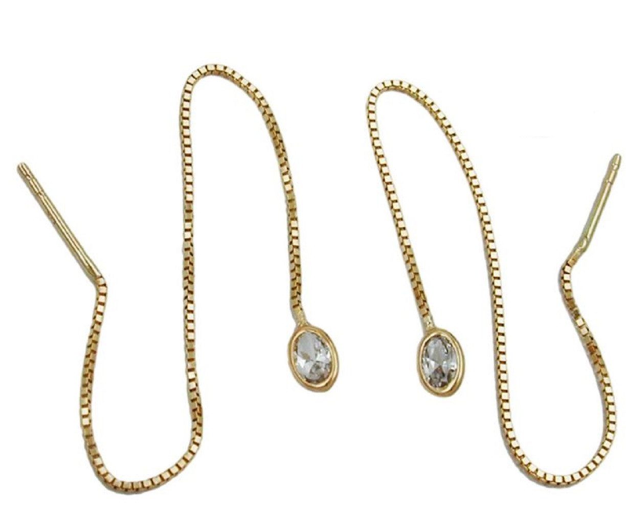 unbespielt Paar Ohrhänger Ohrringe Durchzieher mit Zirkonia 375 Gold 93 x 3 mm, Goldschmuck für Damen