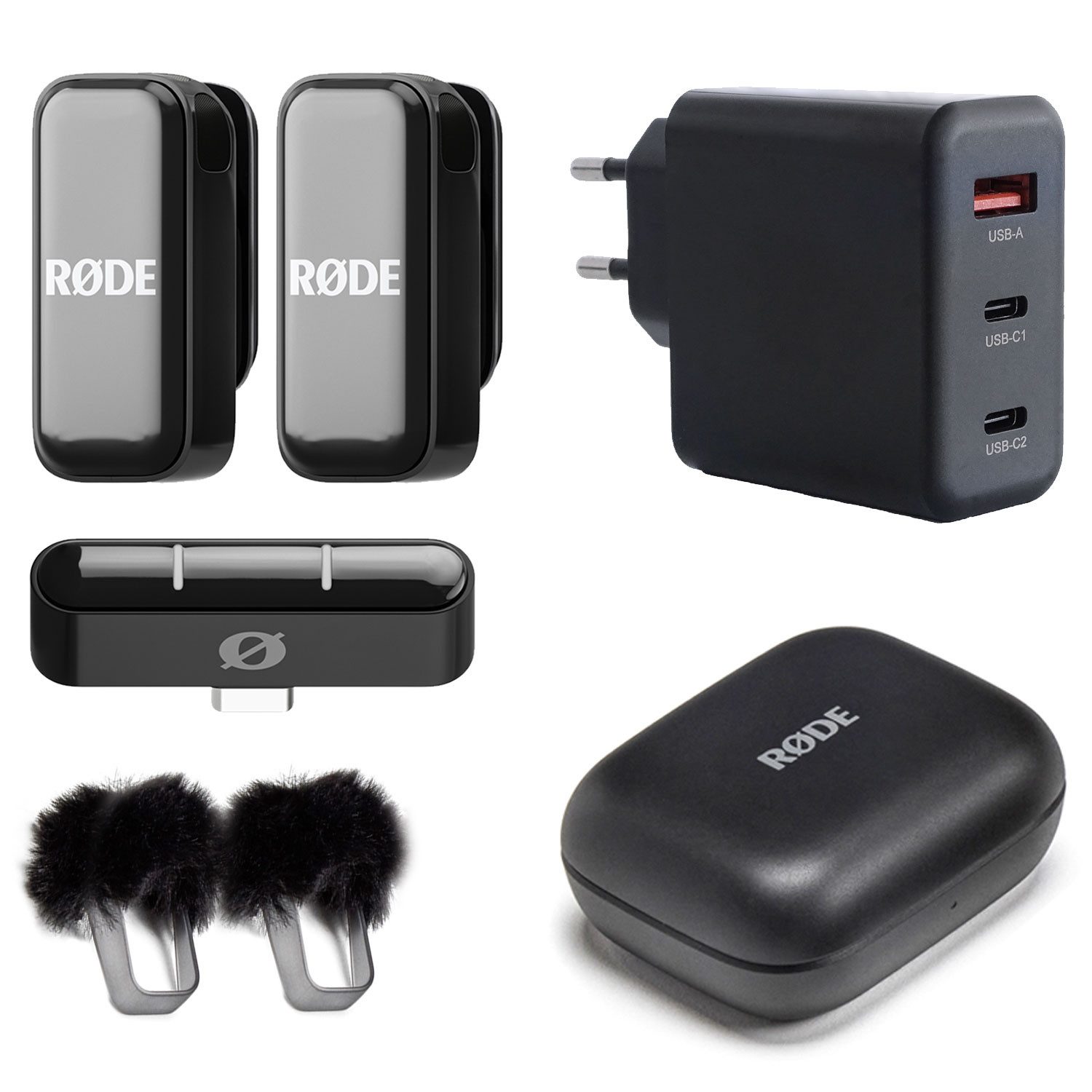 Rode Wireless Micro Drahtloses Mikrofon-System USB-C mit Netzteil Digitales Aufnahmegerät