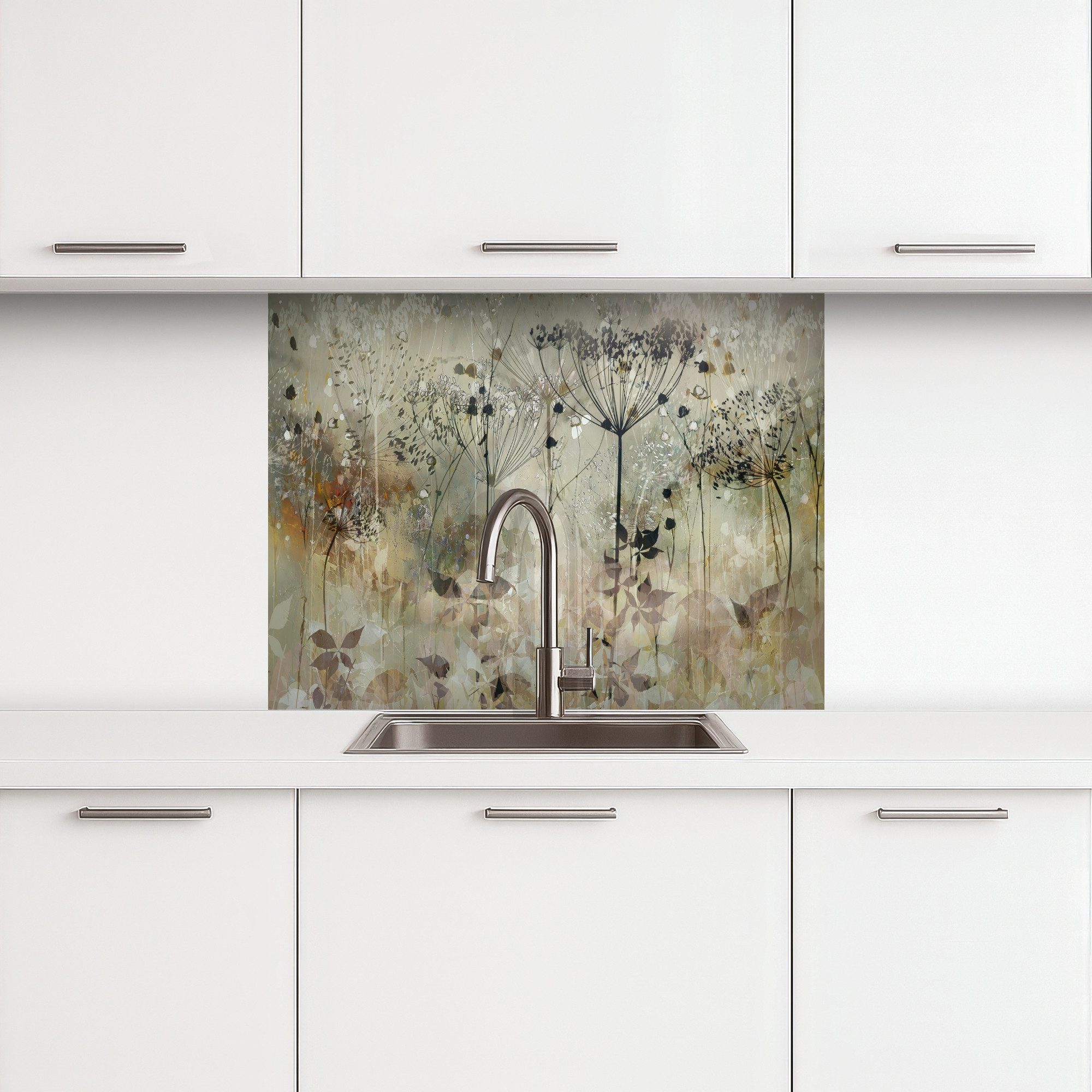 KitchenYeah Küchenrückwand selbstklebend Blumen - Grau - Natur - Kunst, (1- günstig online kaufen