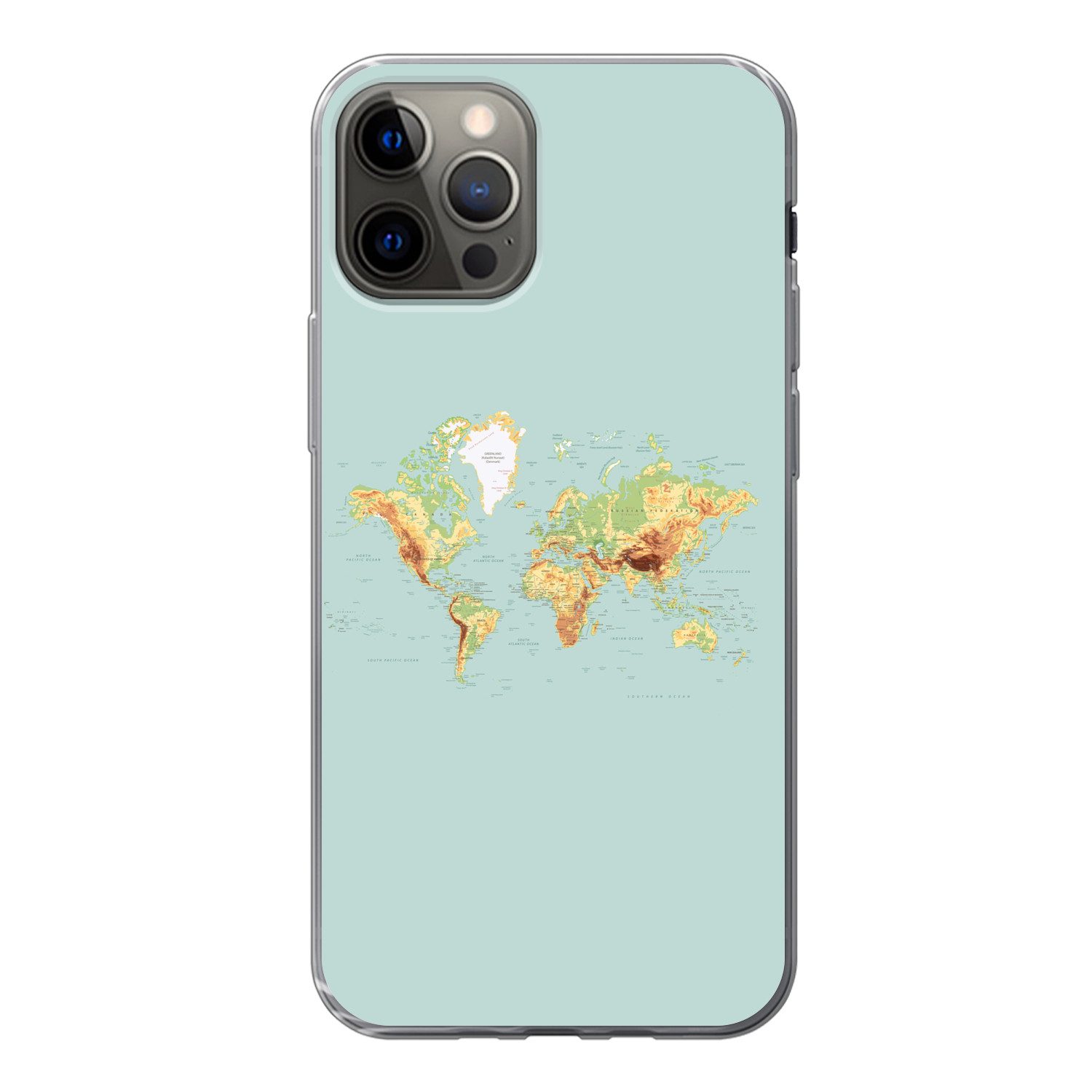 MuchoWow Handyhülle für Apple iPhone 13 Pro Weltkarte - Realistisch - Blau, Smartphone-Bumper, Print, Handy Schutzhülle Dünn