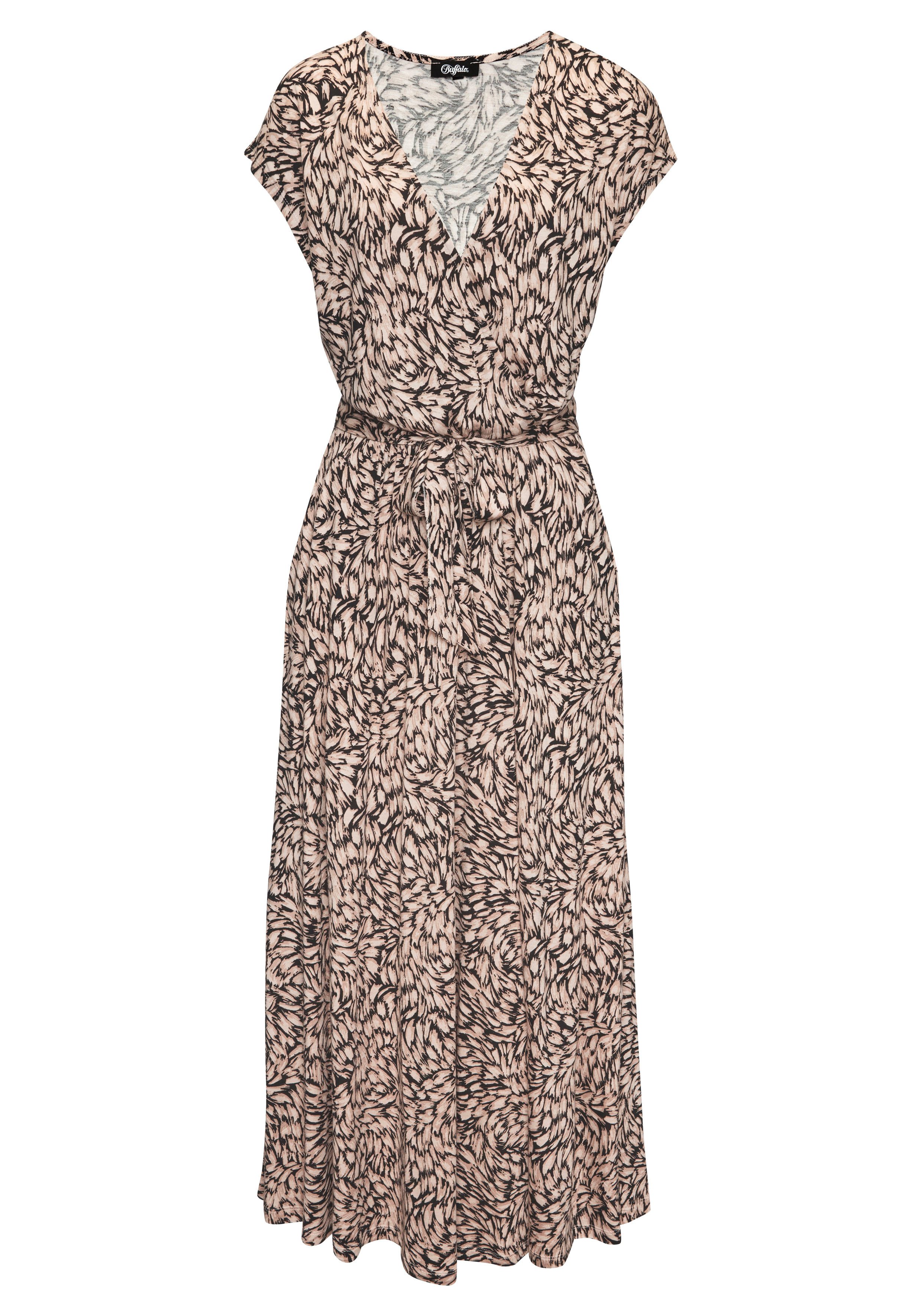 Buffalo Maxikleid (mit Bindegürtel) mit Alloverdruck, Sommerkleid mit Taschen, Strandkleid