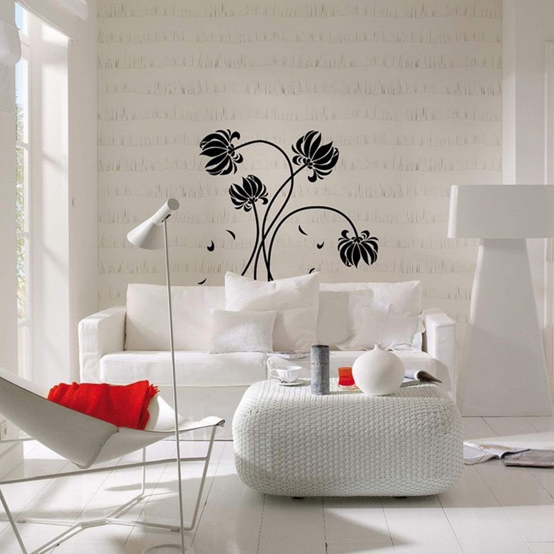 K&L Wall Art Wandtattoo Wandsticker Lotus Blume Wohnzimmer florale Klebebilder Wandtattoo, Wohnzimmer Wandbild modern