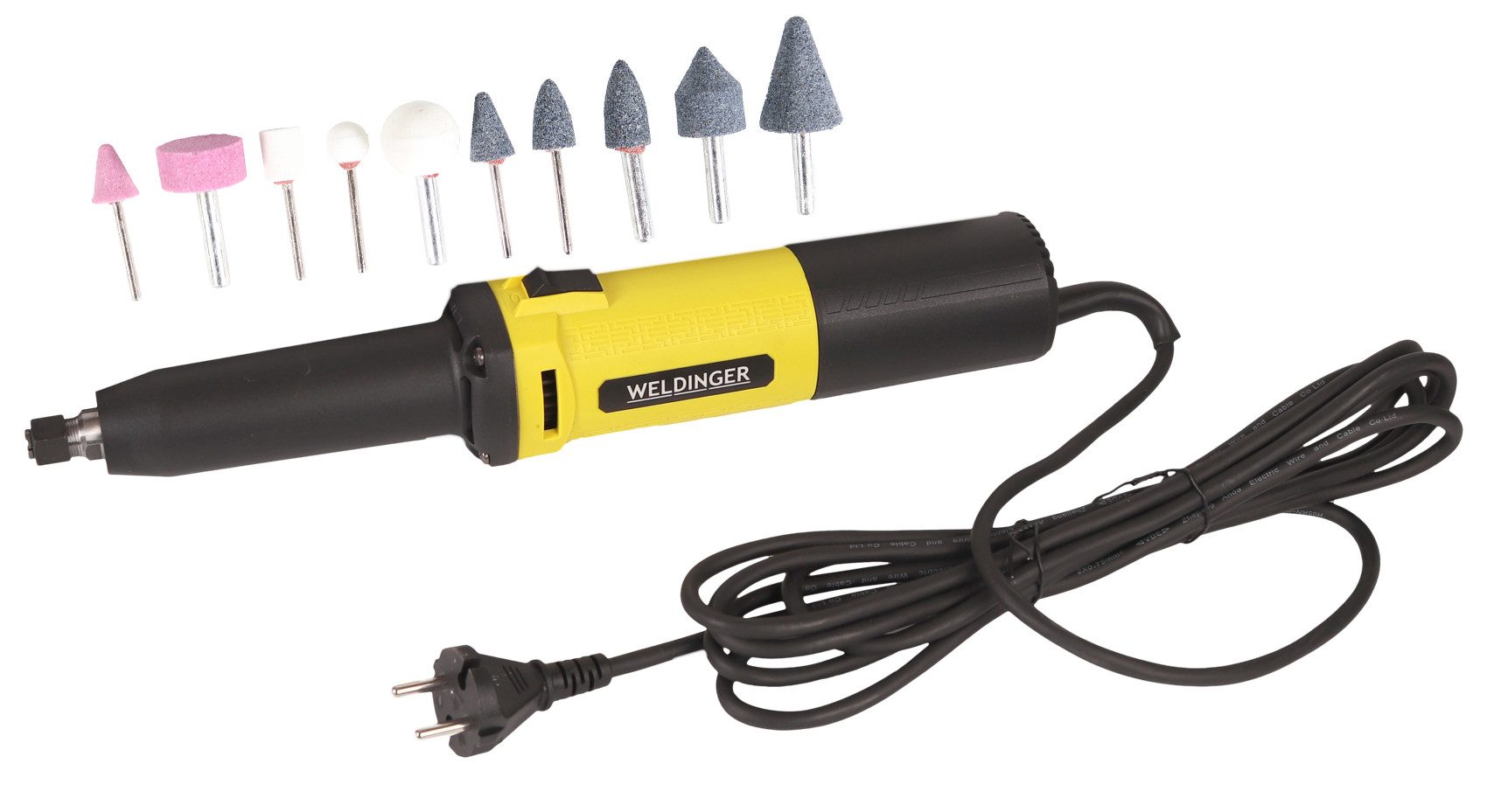 WELDINGER Geradschleifer Geradschleifer GS 650el 650 W Aufnahme 3/6/8 mm 10er-Set Schleifstifte, max. 28000 U/min, (18 tlg), Konstant-Elektronik, Sanftansauf