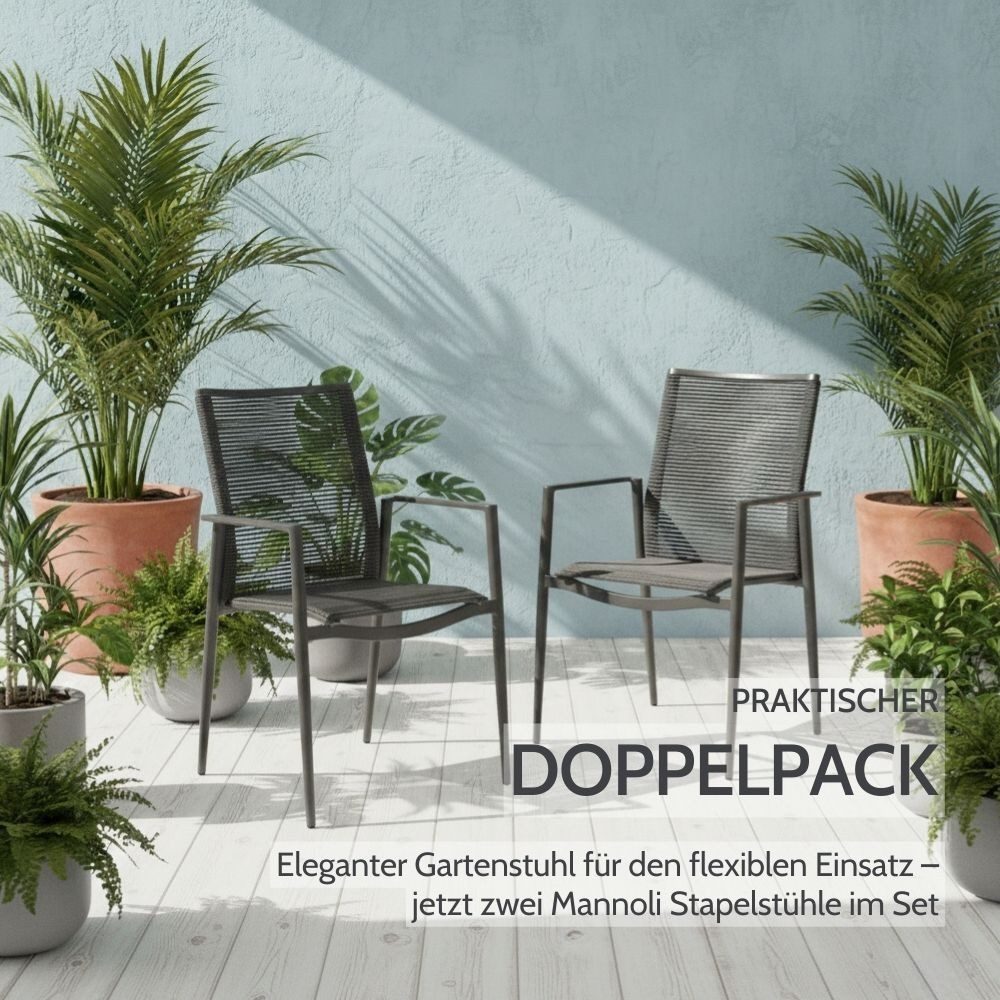 Liadomo Gartenstuhl Mannoli Gartensessel, Stapelstuhl, Outdoor-Stuhl für Terrasse & Balkon (2 St), stapelbar, Rücken Rope, Sitz Textilgewebe, Armlehnen Alu