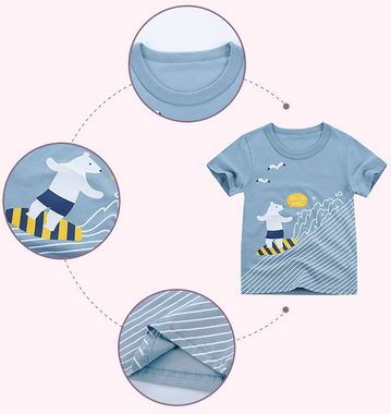 BiboBibo T-Shirt Bär-B10 (Kinder T-Shirt Baumwolle) Oberteil für Jungen Dino Tier Muster Tops Kinder Kleidung