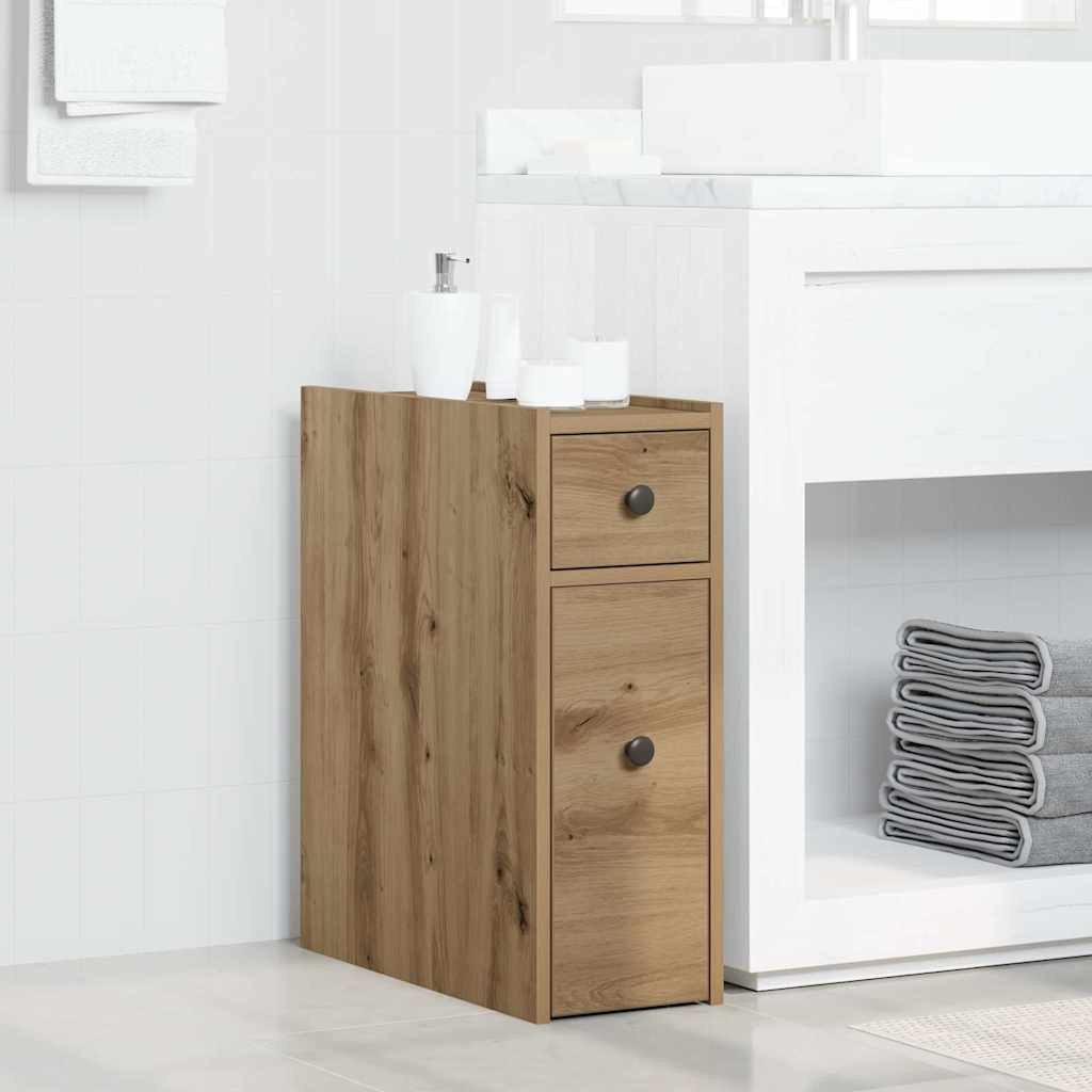 vidaXL Midischrank Badschrank Schmal mit Rollen Artisan-Eiche Holzwerkstoff (1-St)