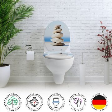 Sanfino WC-Sitz "Cairn" Premium Toilettendeckel mit Absenkautomatik aus Holz, mit schönem Stein-Motiv, hohem Sitzkomfort, einfache Montage