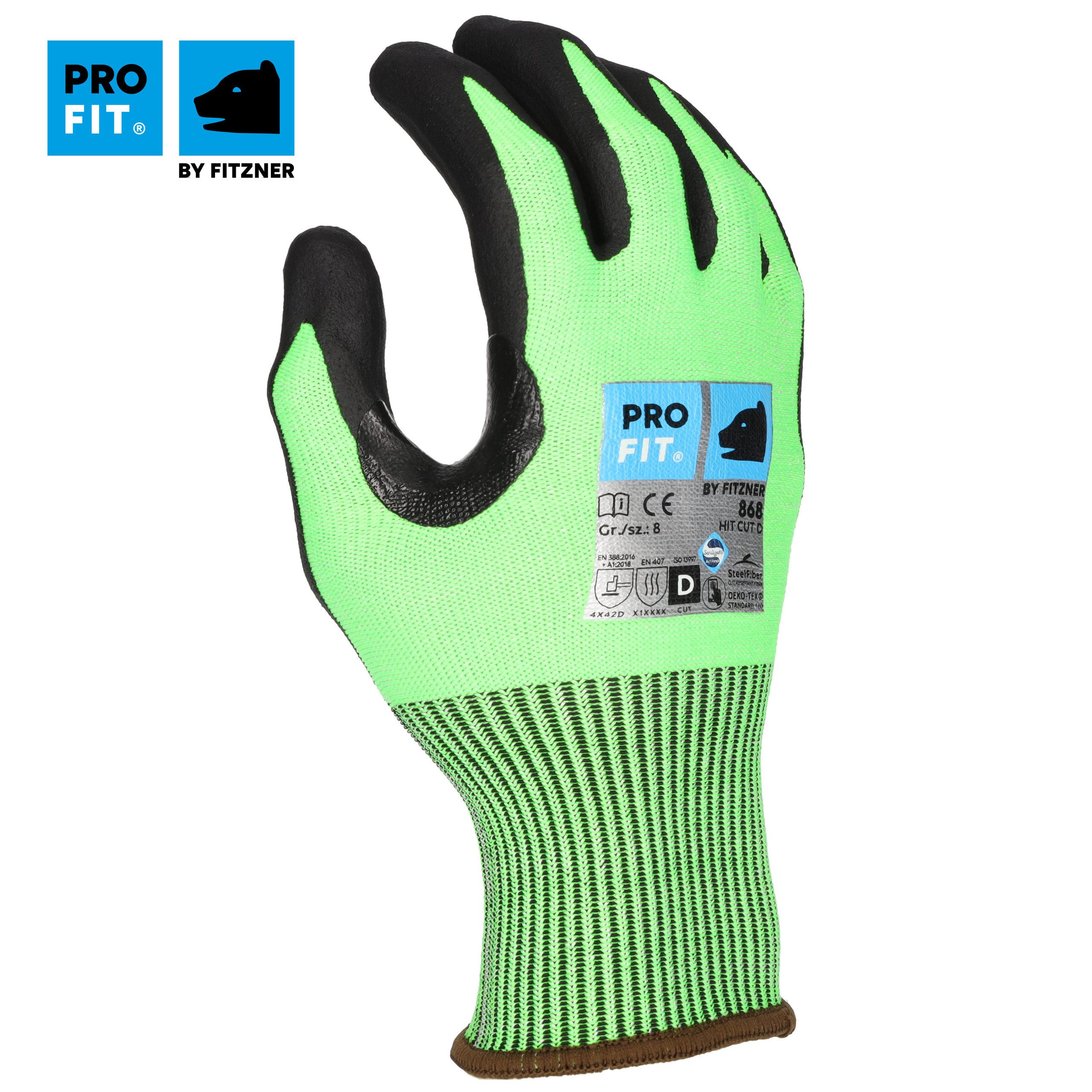 PRO FIT by Fitzner Nitril-Handschuhe Schnittschutzhandschuh Level D, Arbeitshandschuhe mit HPPE Glasfaser (12, Paar) Daumenbeugenverstärkung