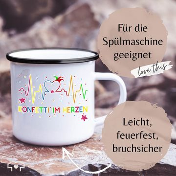 Shirtracer Tasse Konfetti im Herzen - Herzschlag Köln Karneval, Stahlblech, Karneval und Fasching Deko