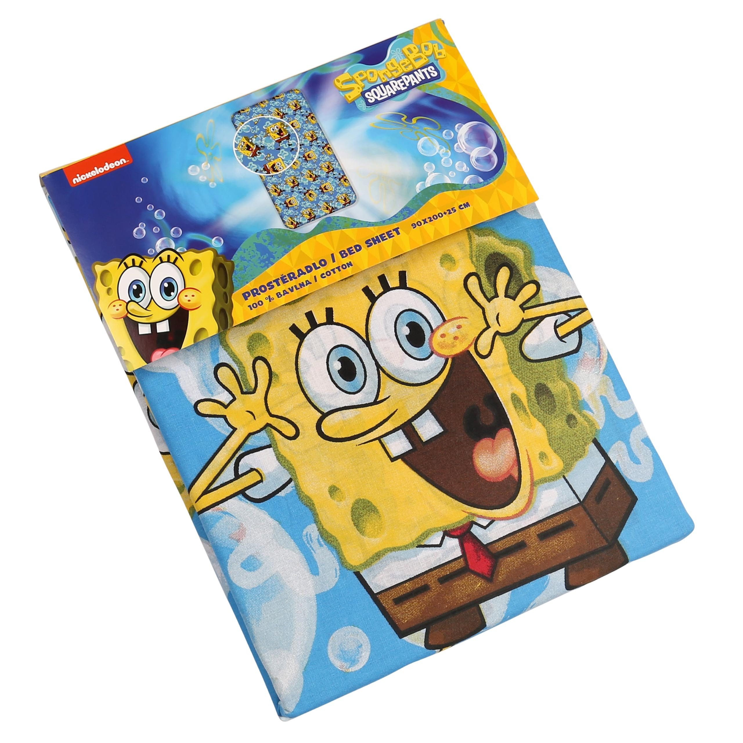 Sarcia.eu Kinderbettwäsche SpongeBob Spannbetttuch, 100% Baumwolle, 90×200 +25 cm