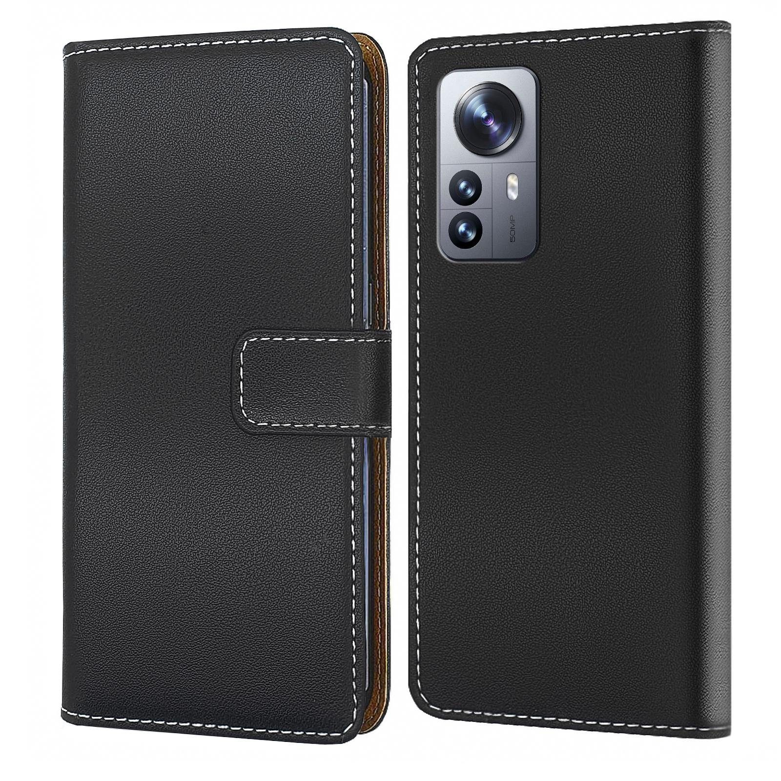 Numerva Handyhülle Bookstyle Etui Handytasche Schutzhülle für Xiaomi 12 / 12 X, Klapphülle Flip Cover Schwarz